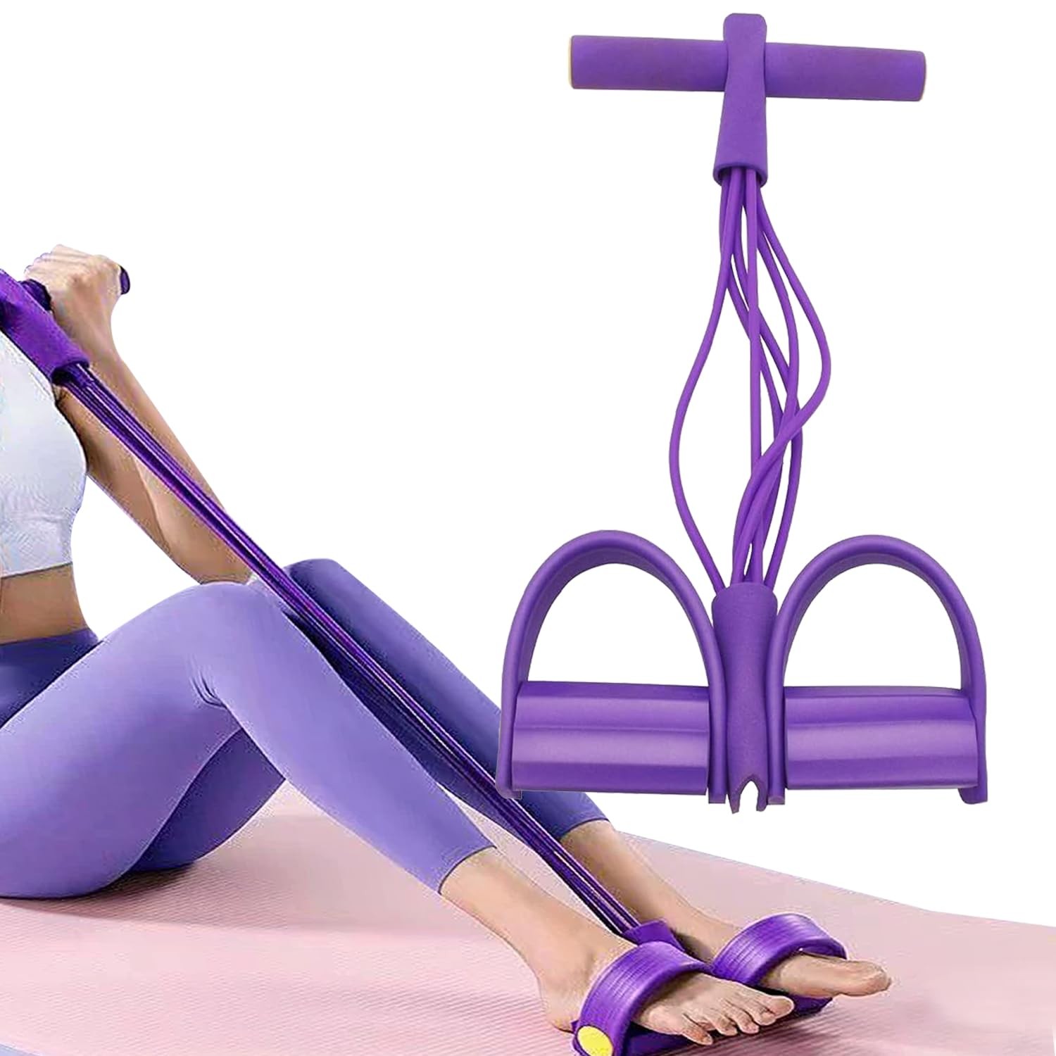 21 Fitness Resistance Bands-6 Tube Pedal Ankle Puller,Multifunction Purple
