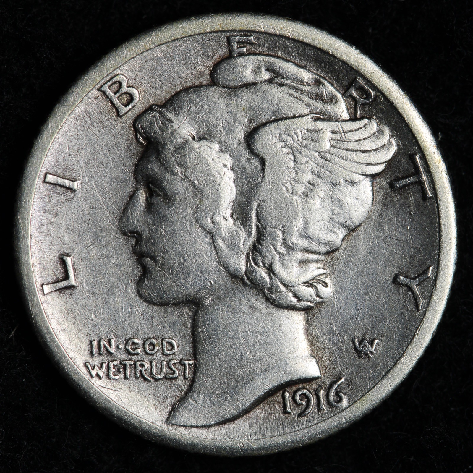 1916-S Mercury Silver Dime XF E224 RDCK