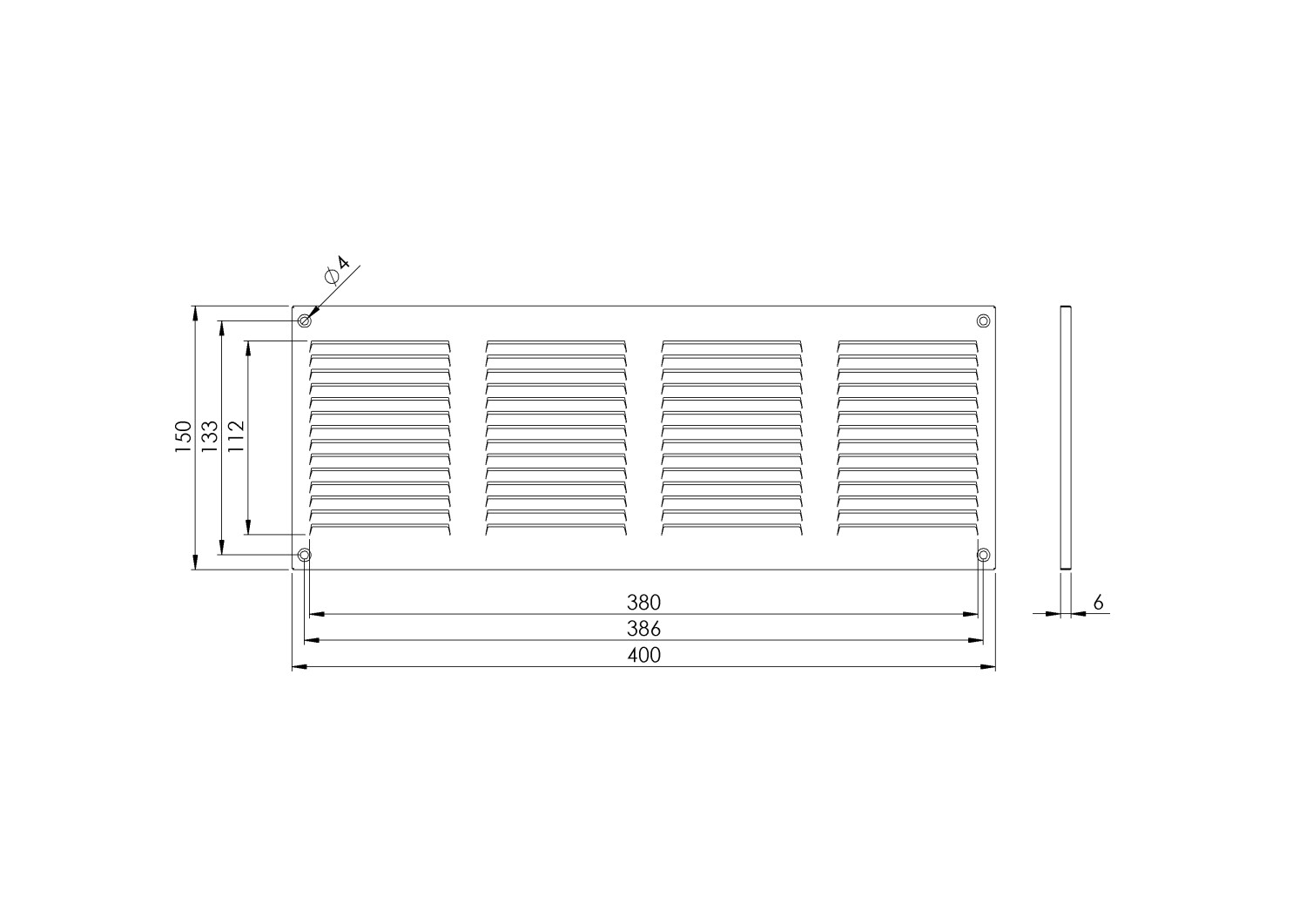 White Metal Aerator Grid 400mm x 150mm Fly Flat Screen Louvre Conduit