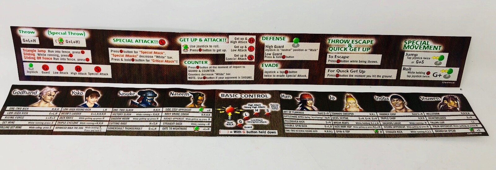 NOS Namco EHRGEIZ Player and Move instructions cards