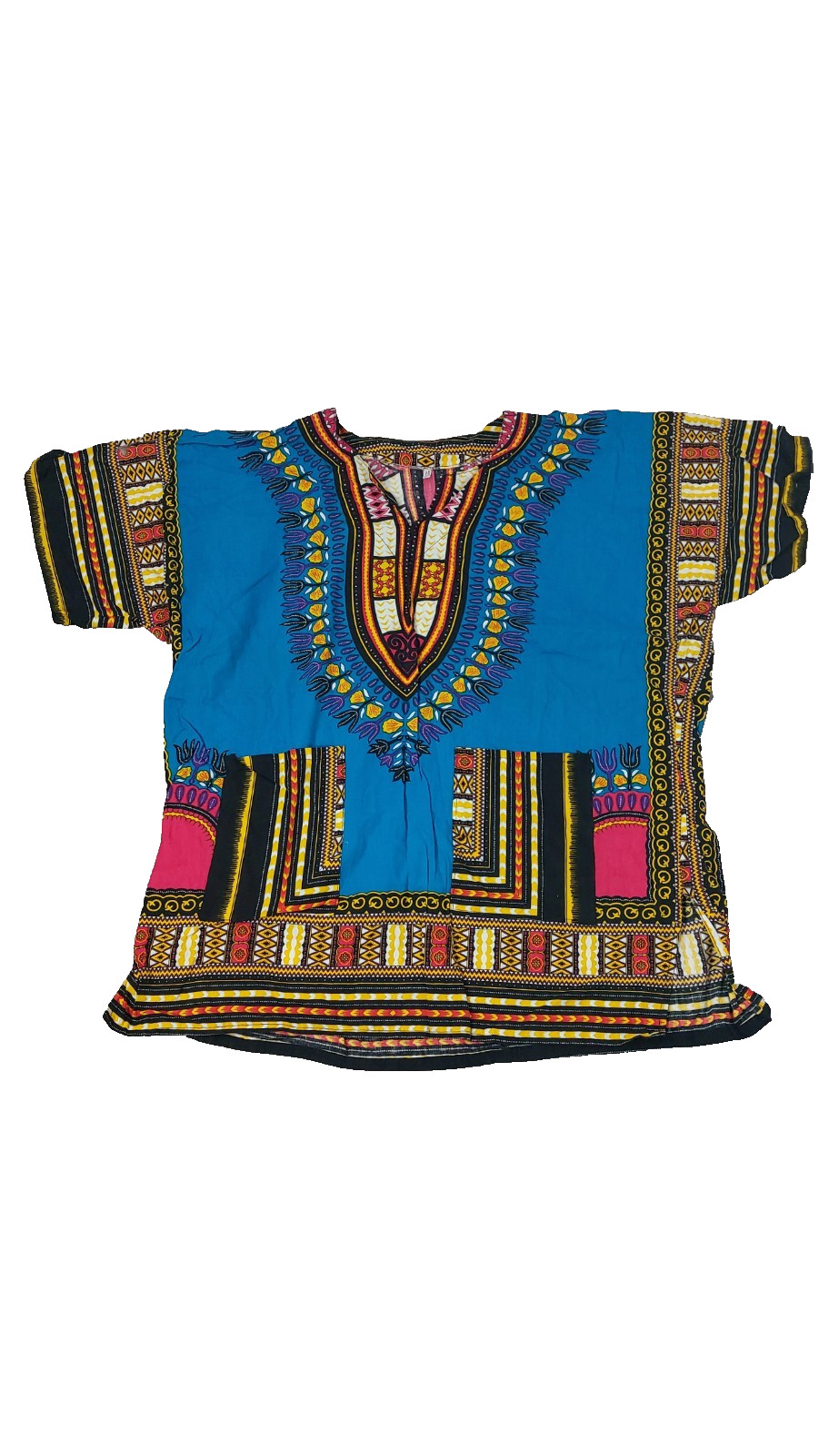 Men Women African Dashiki Top Shirt Hippie Blouse 100% Cotton 2 Pocket Free size