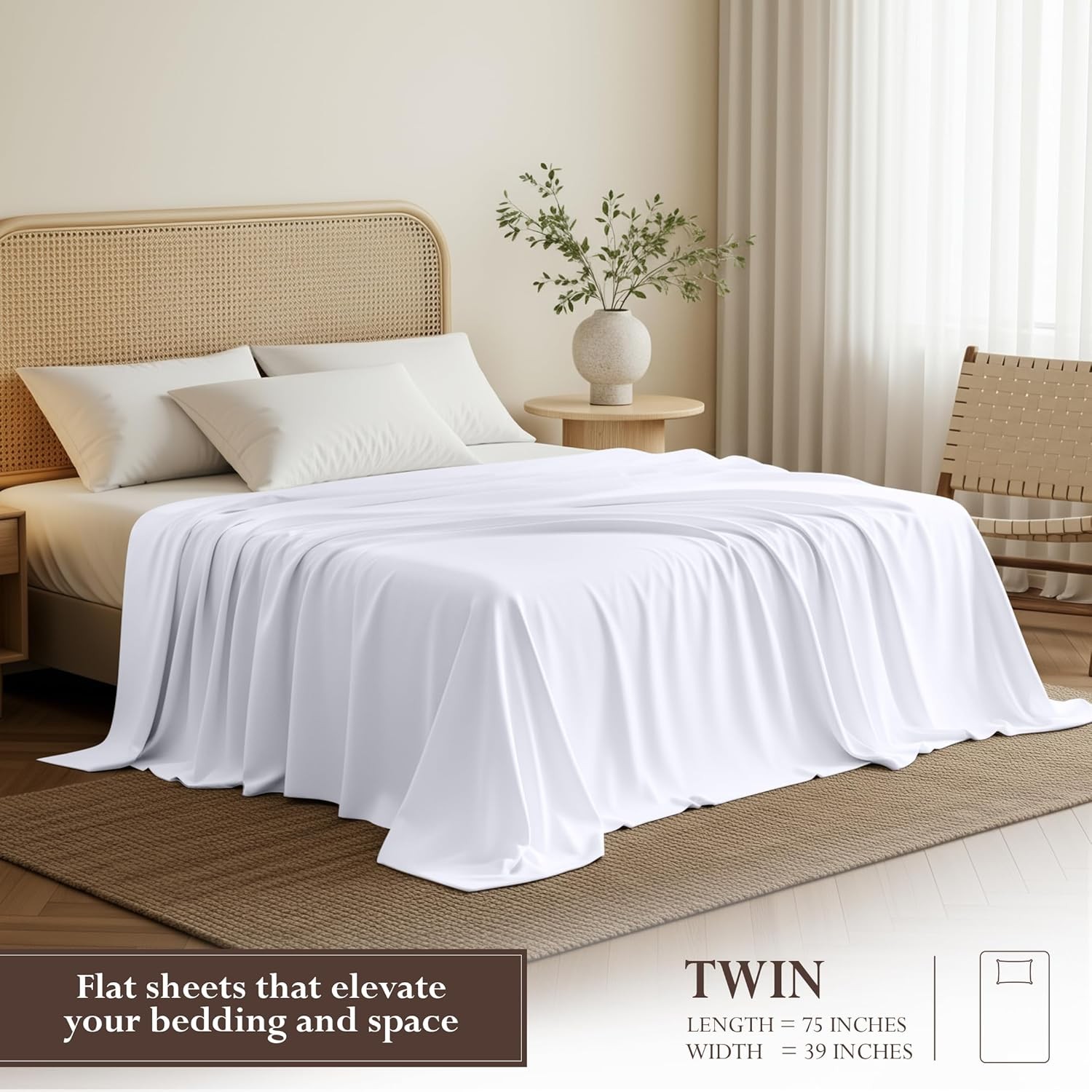 Twin Flat Sheet Only White Brushed Microfiber
