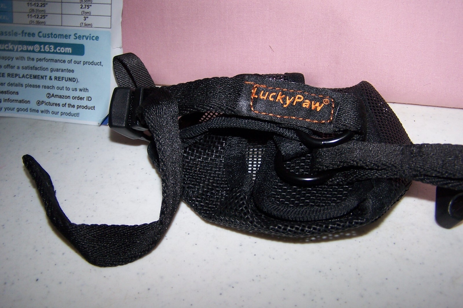 Lucky Paw Adjustable & Breathable Black Mesh Dog Muzzle w/ Training Guide Sz. L