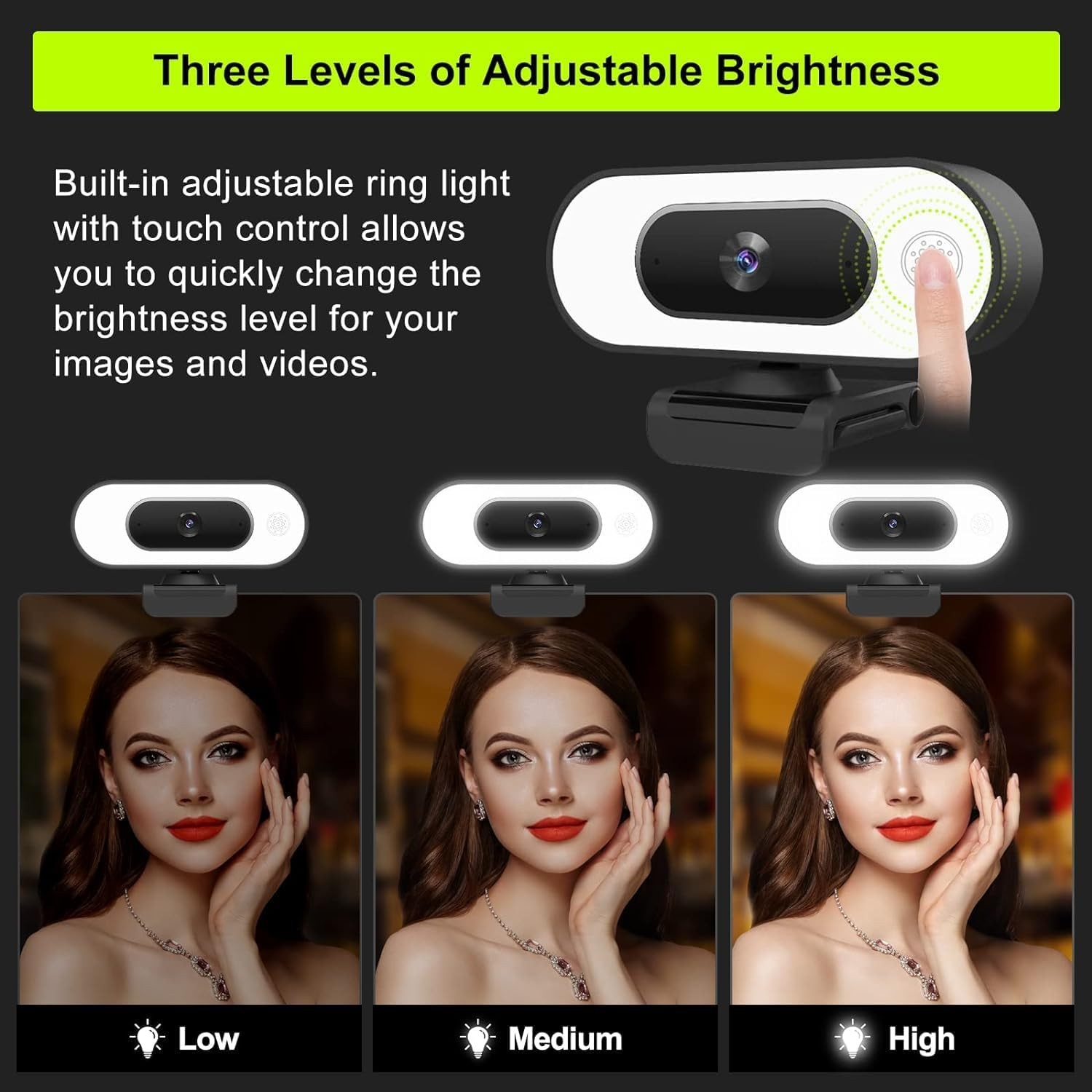 STREAMING CAMERA WITH MICROPHONE RING LIGHT 1080P Full Hd Computer PC Webcam