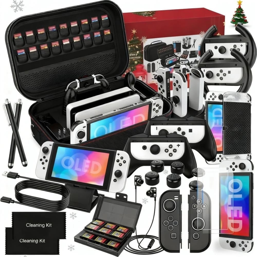 Nintendo Switch OLED Bundle: 28 Accessories with Dockable Case & Carrying Case
