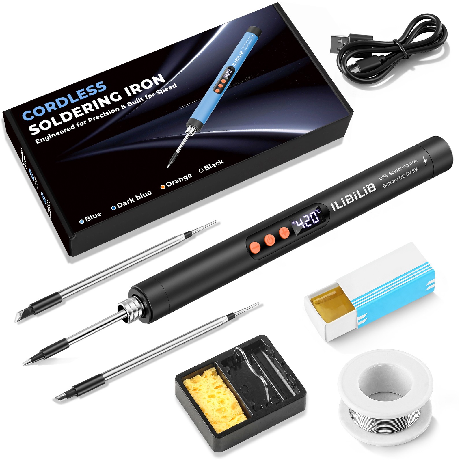 Cordless Soldering Iron Kit, USB-C Rechargeable Portable Soldering Pen with LED