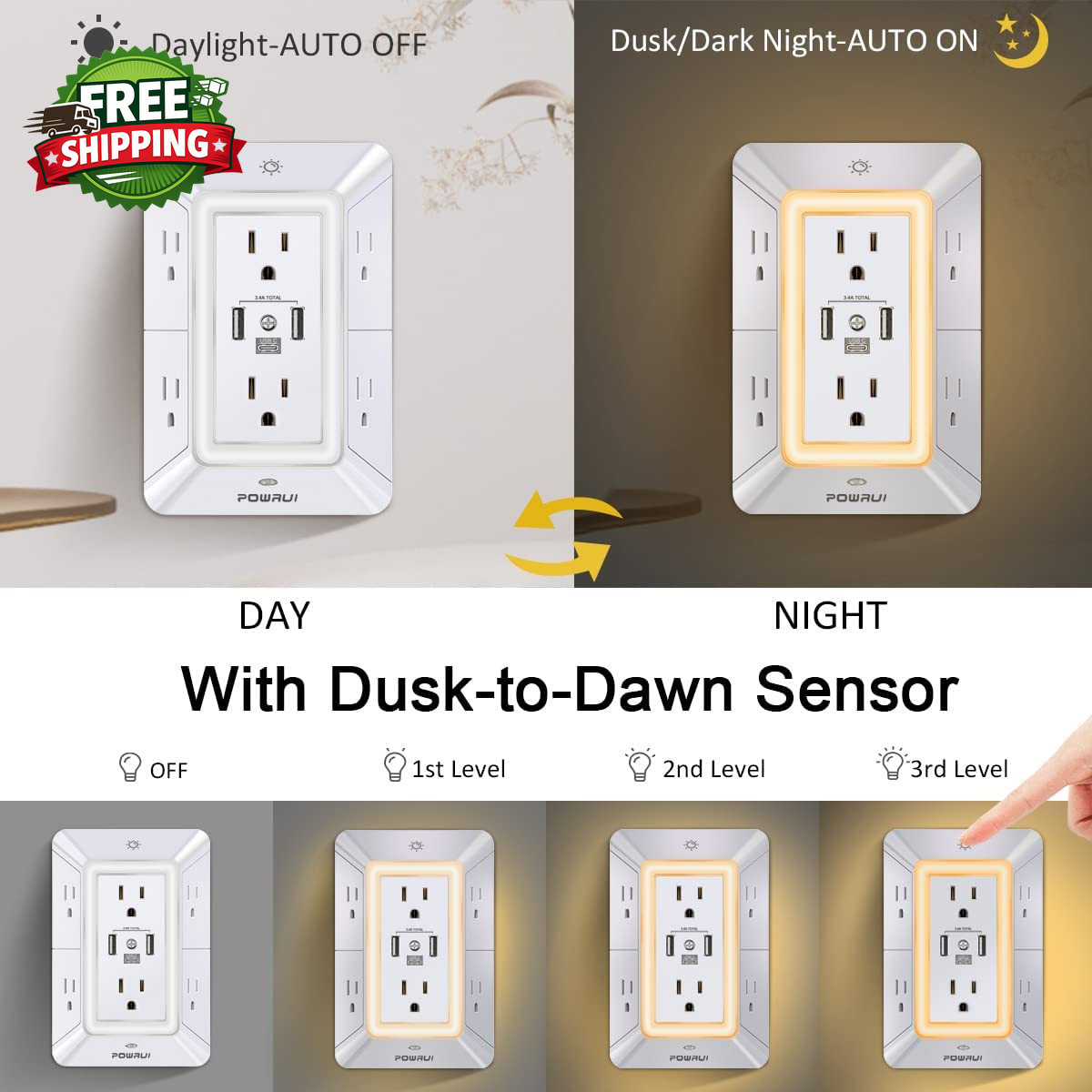 Multi Plug 6 Outlet Surge Protector Extender with 3 USB Ports 1 USB C