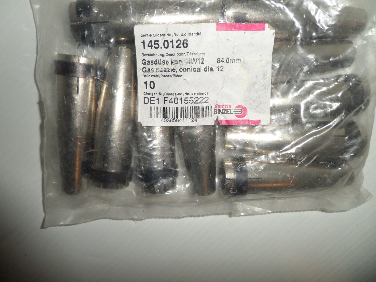 ⭐NEW BAG OF 10⭐ BINZEL 145.0126 Mig Welding Torch Tapered Nozzle ABICOR