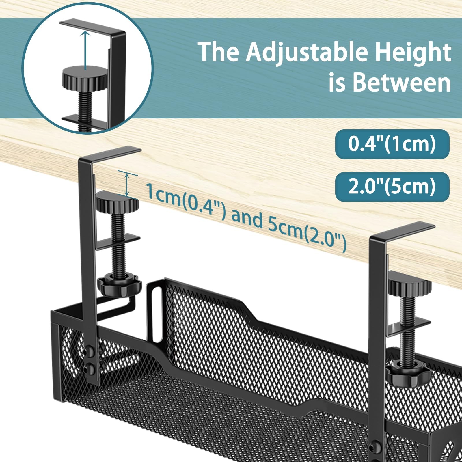 2Pack Under Desk Cable Management Tray, No Drill 2Pack-Black (15.3''+15.7'')