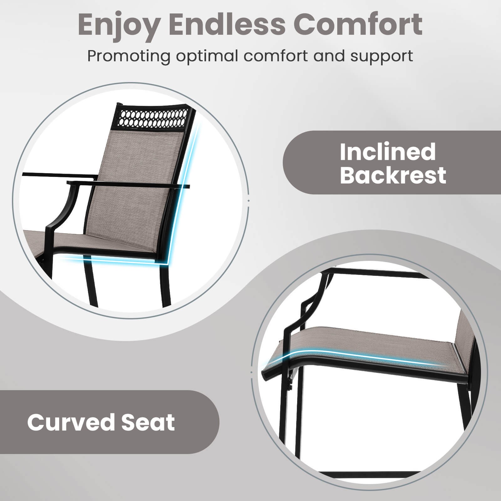 Outdoor Counter Stools Set of 2 w/ Footrest & Armrests Metal Frame for Backyard