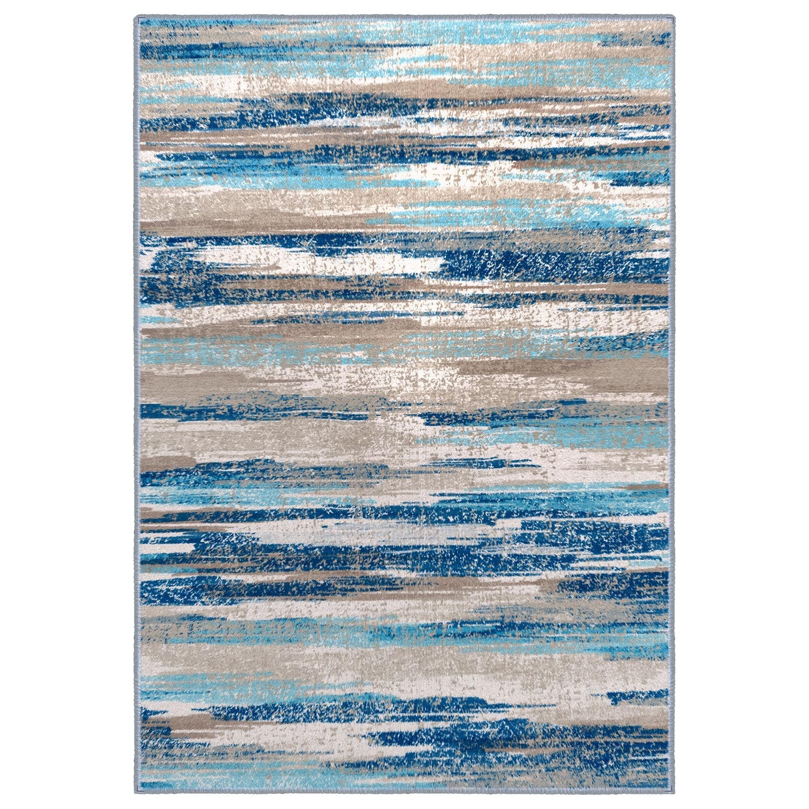 Lansny Small Abstract Area 2' x 3' (Rectangular), Blue Aqua/Beige Taupe Multi