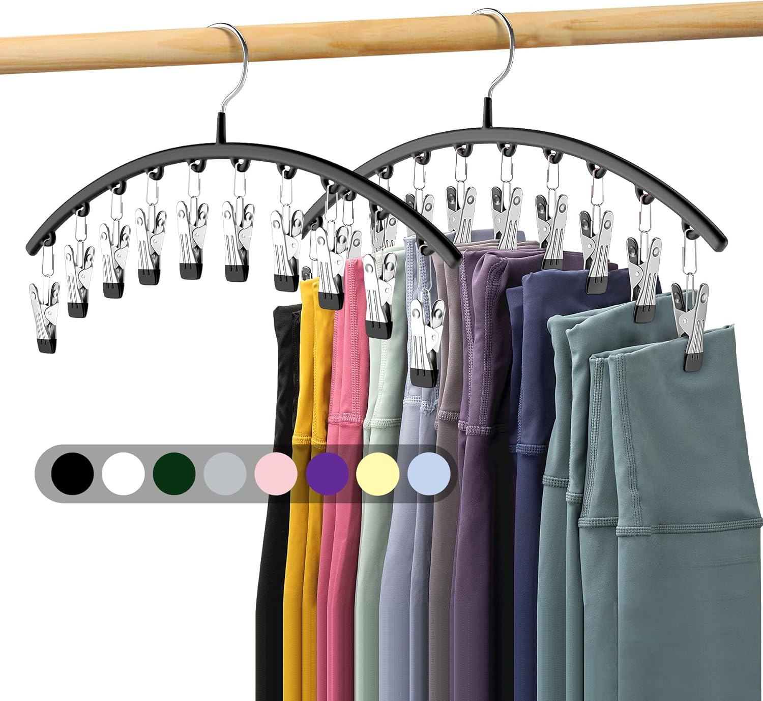 Legging Organizer for Closet, Metal Yoga Pants Hangers 2 Pack W/10 Clips Holds 2