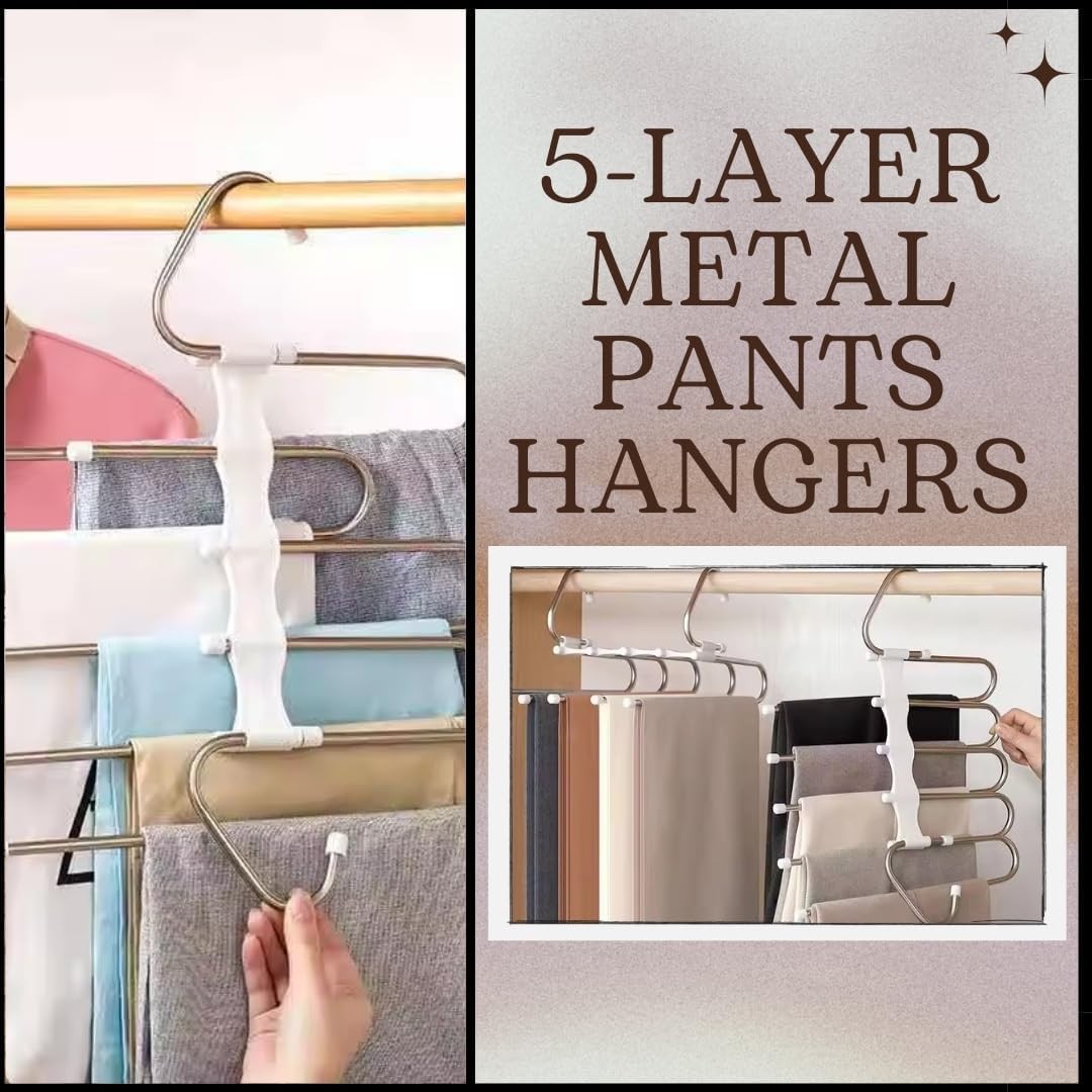 4 PCS 5-Layer Stainless Steel Metal Pants Hangers Space-Saving Folding Clothes