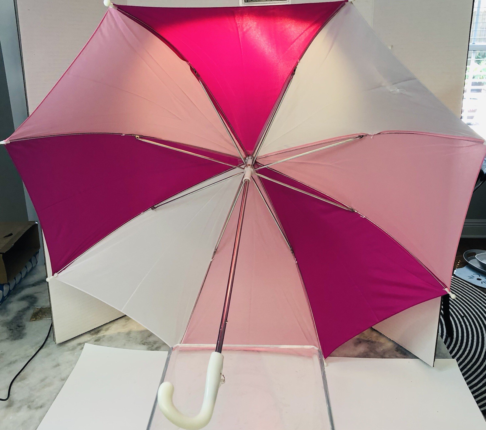 Children Folding Umbrella 3 Color Easy Push/Pull 9 Rib Canopy 29 inches - Pink