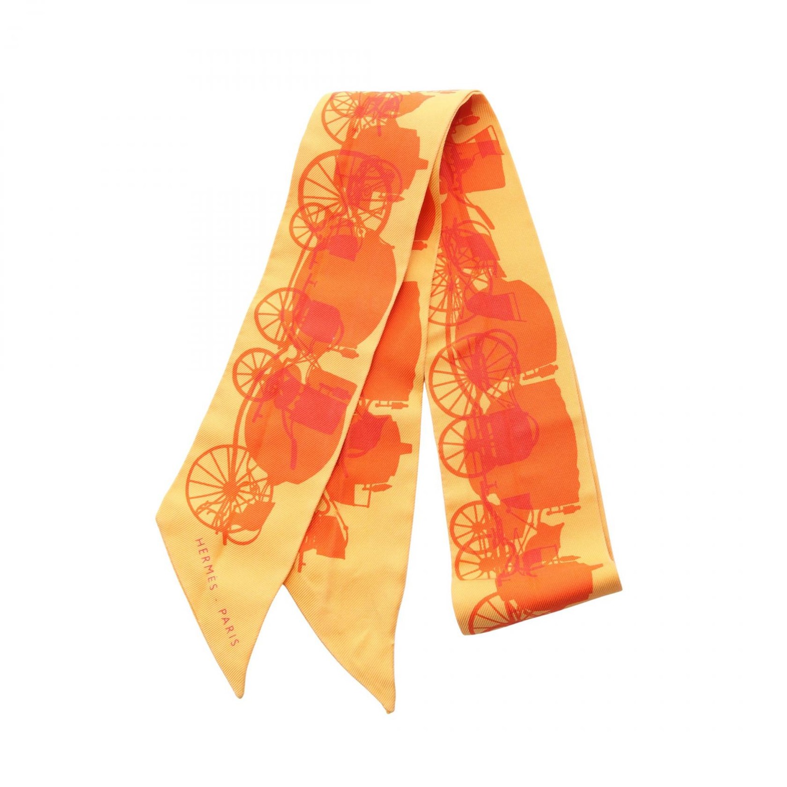Hermes Twilly Rayons X Ribbon Scarf Clothing Silk Ladies Orange/Yellow Used