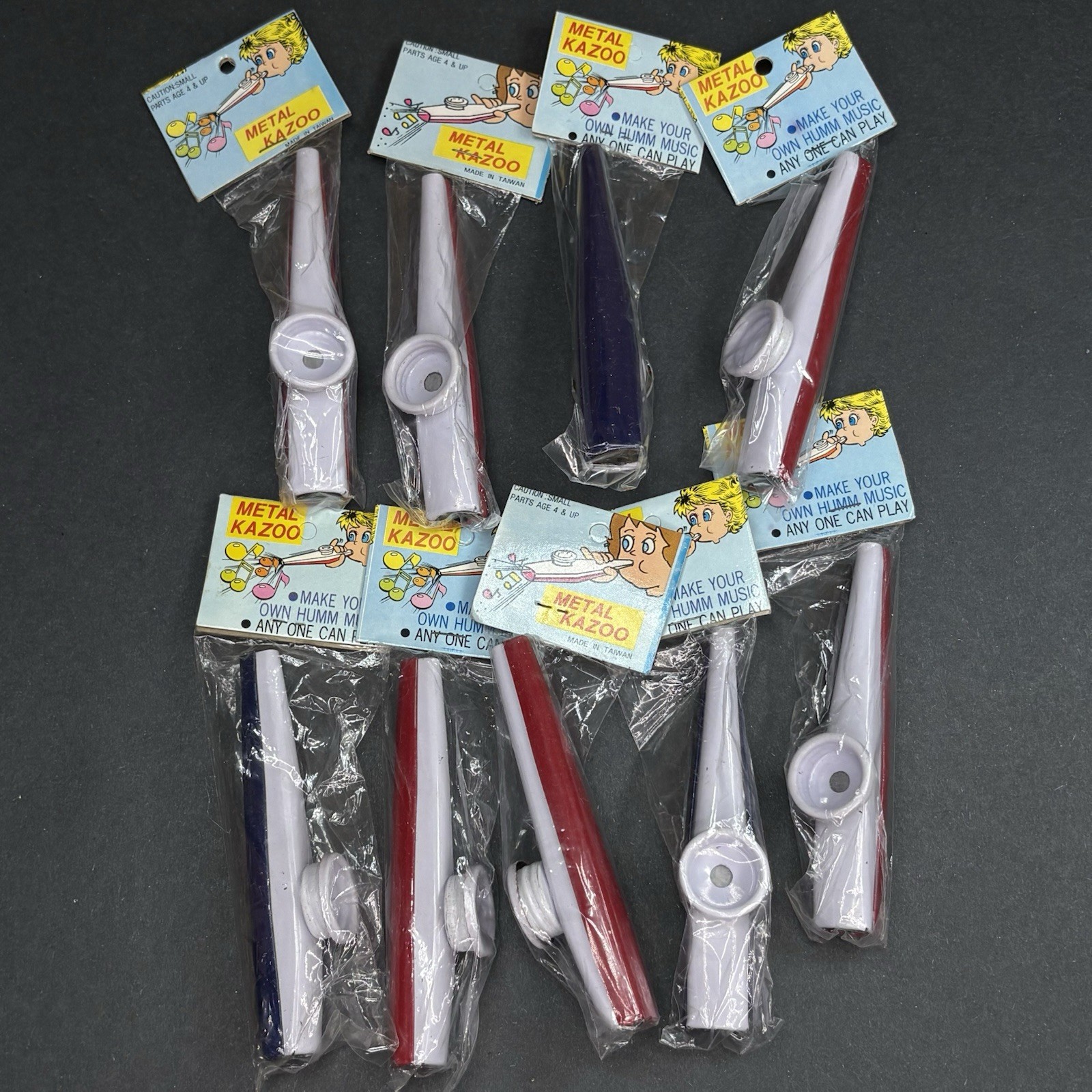 Vintage Kazoo Lot of 9 New in bags Metal Dime Store Toys NOS New NIP Taiwan