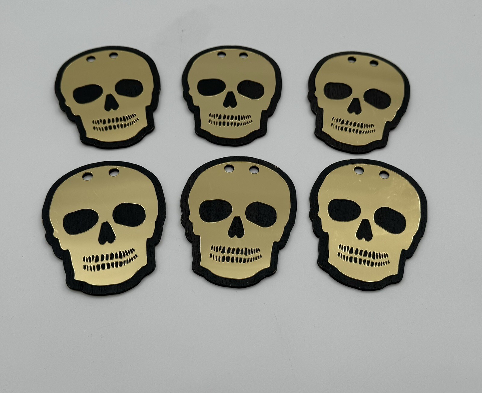 Skull 6pc Lot Gold Black Metal Wood Ornament Craft Pieces Halloween Muertos