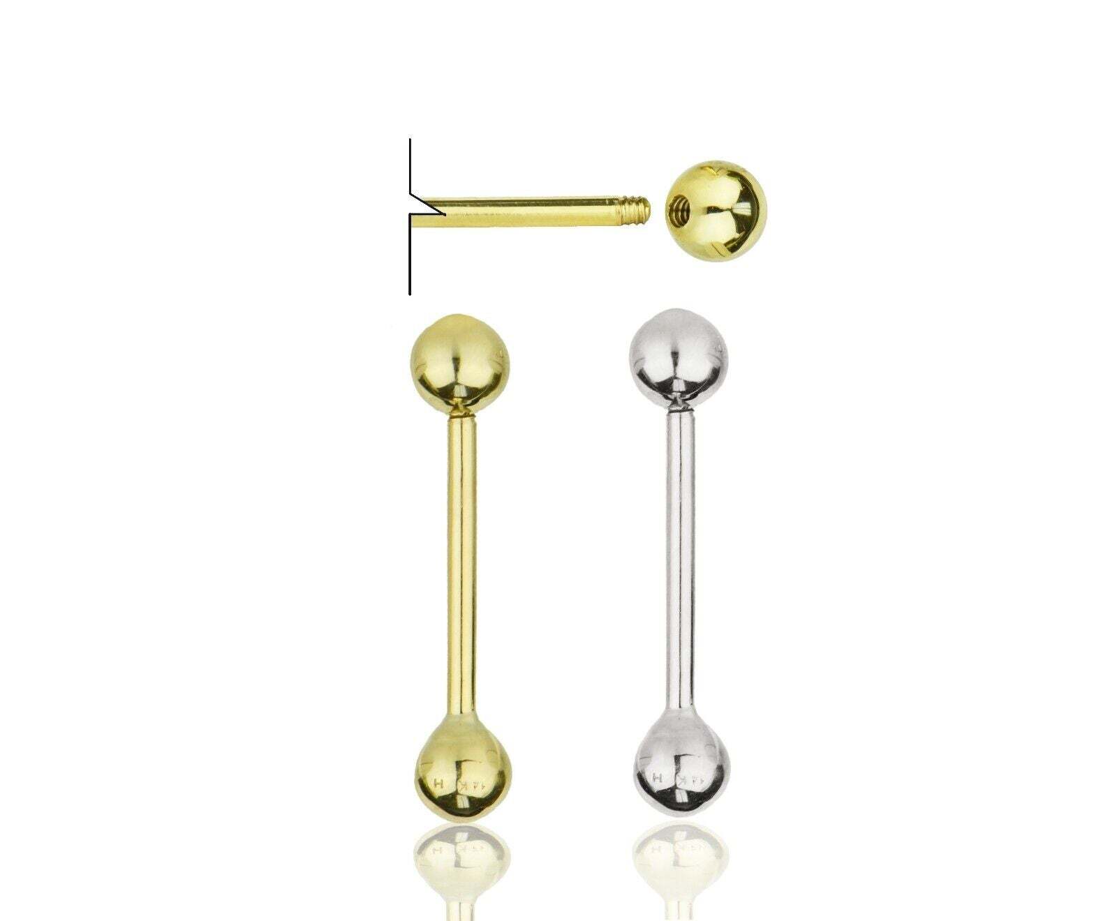 14k Yellow or White Gold Ball Barbell Bar Tongue Body Jewelry Piercing