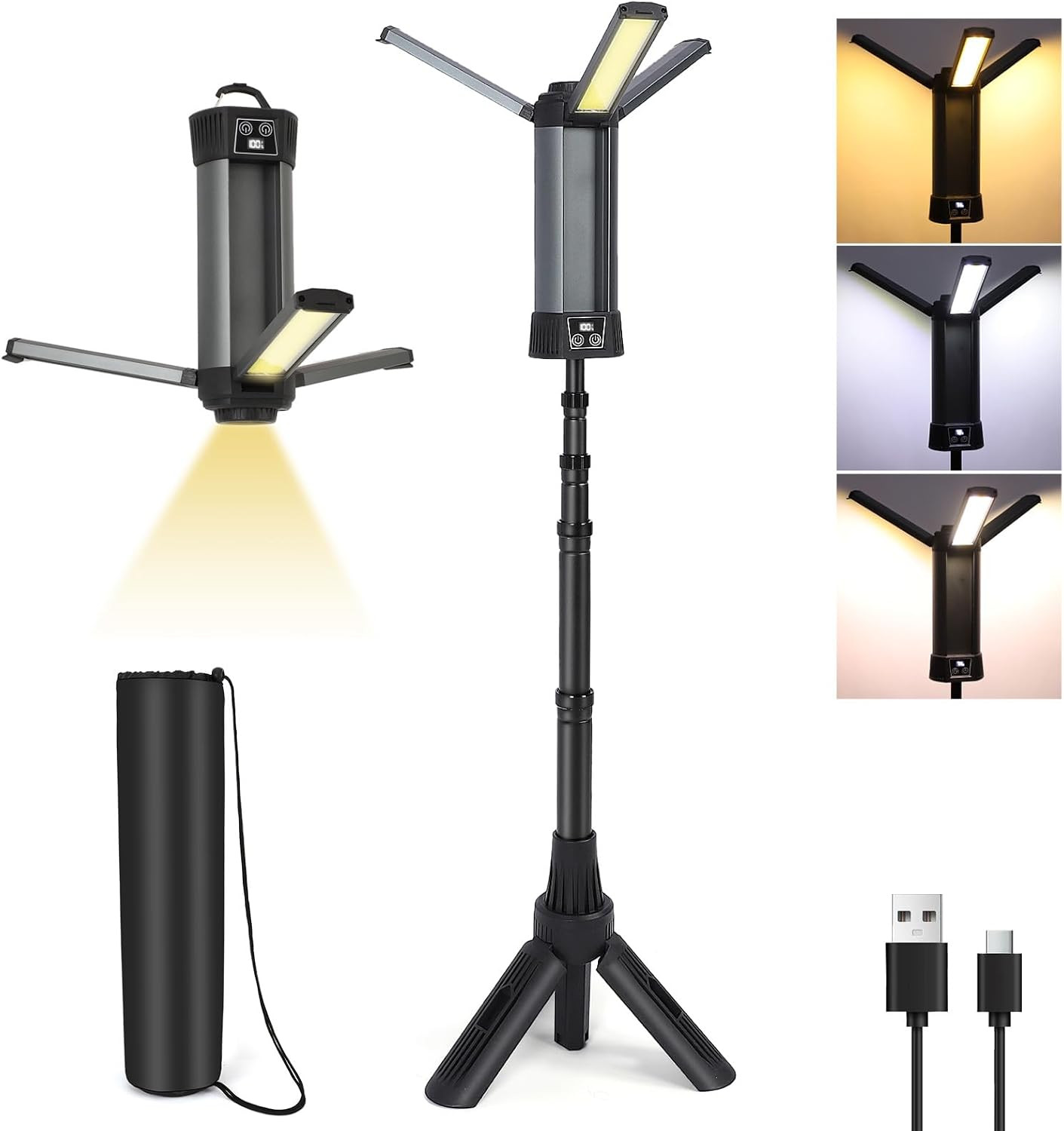 Rechargeable LED Work Light with Stand, 2000LM 3000/6000K | Dimmable Cordless Wo