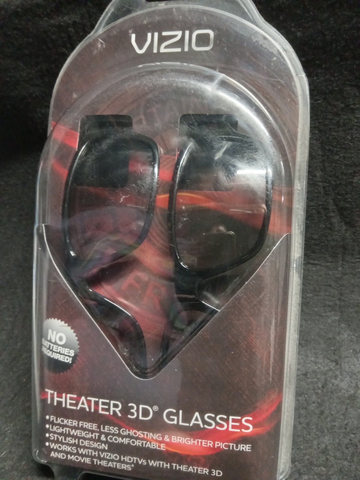 New! Pack of 2 Vizio Home Theater 3D Black Glasses w/ Microfiber Bags - Sealed