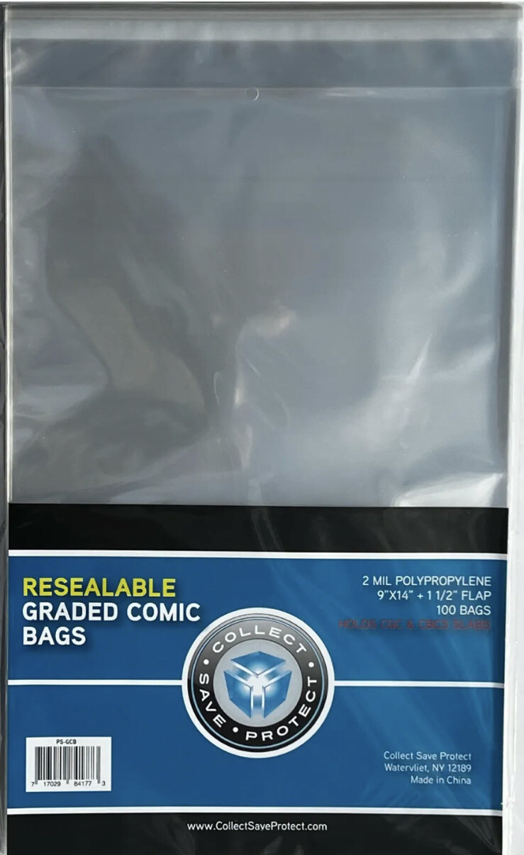 100 New CSP Graded Comic Book Resealable Bags 9x14 Acid Free Bags For CGC CBCS