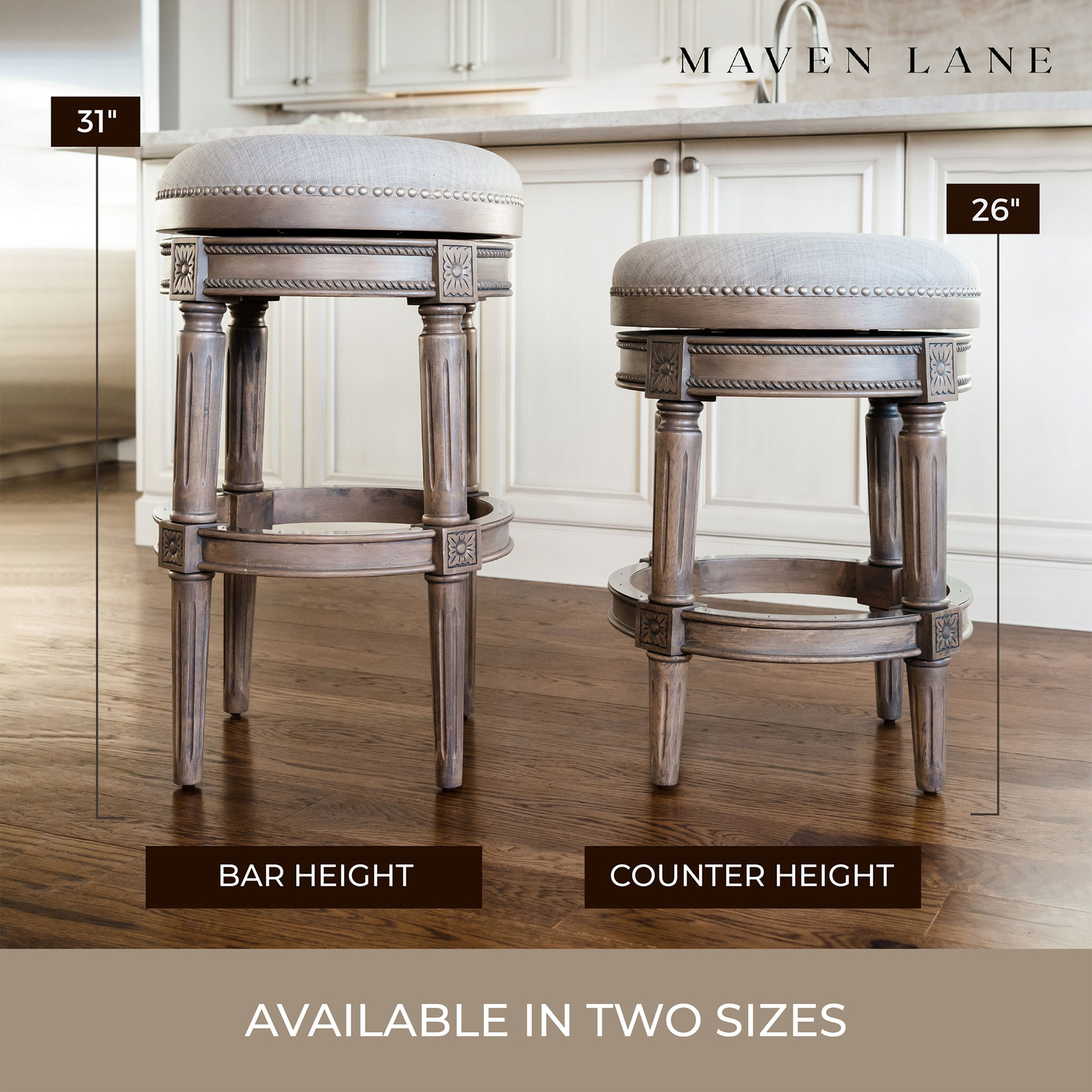 Maven Lane Pullman Backless Swivel Kitchen Counter Stool, Reclaimed Oak
