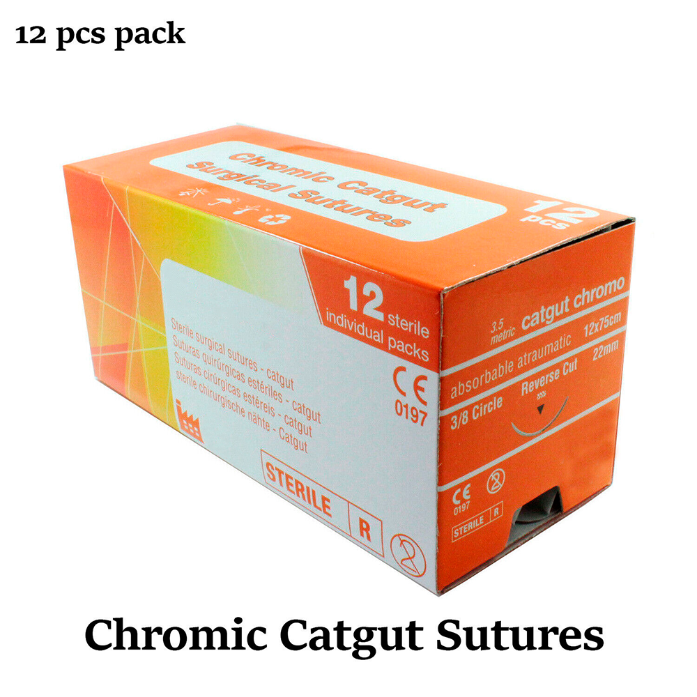Chromic Catgut Surgical Suture Emergency First Aid Trauma Wound 12 pcs Pack