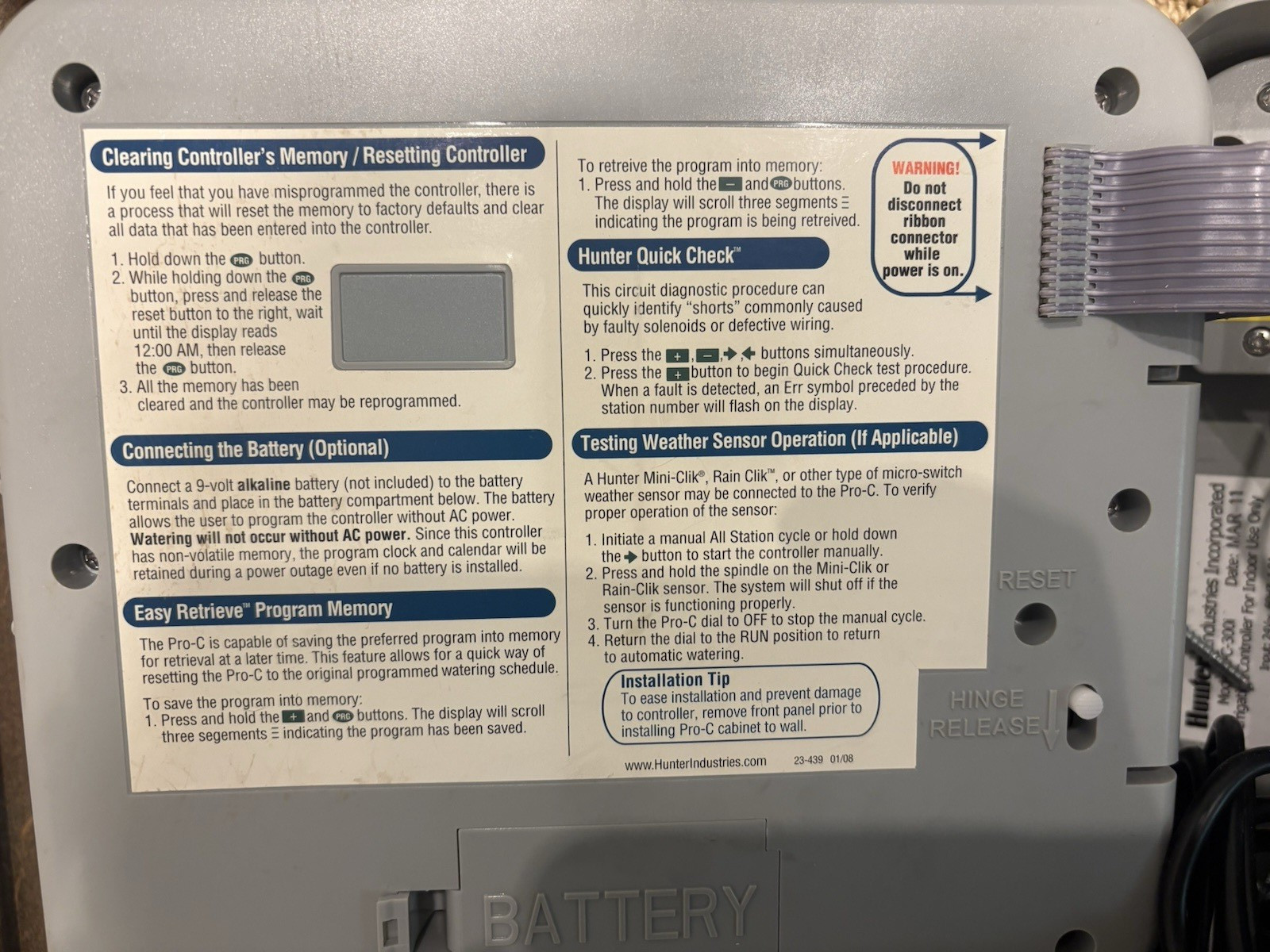 Hunter Pro-C Irrigation Sprinkler Controller PC-300i w/ WR-CLIK-R Sensor 9 Zone