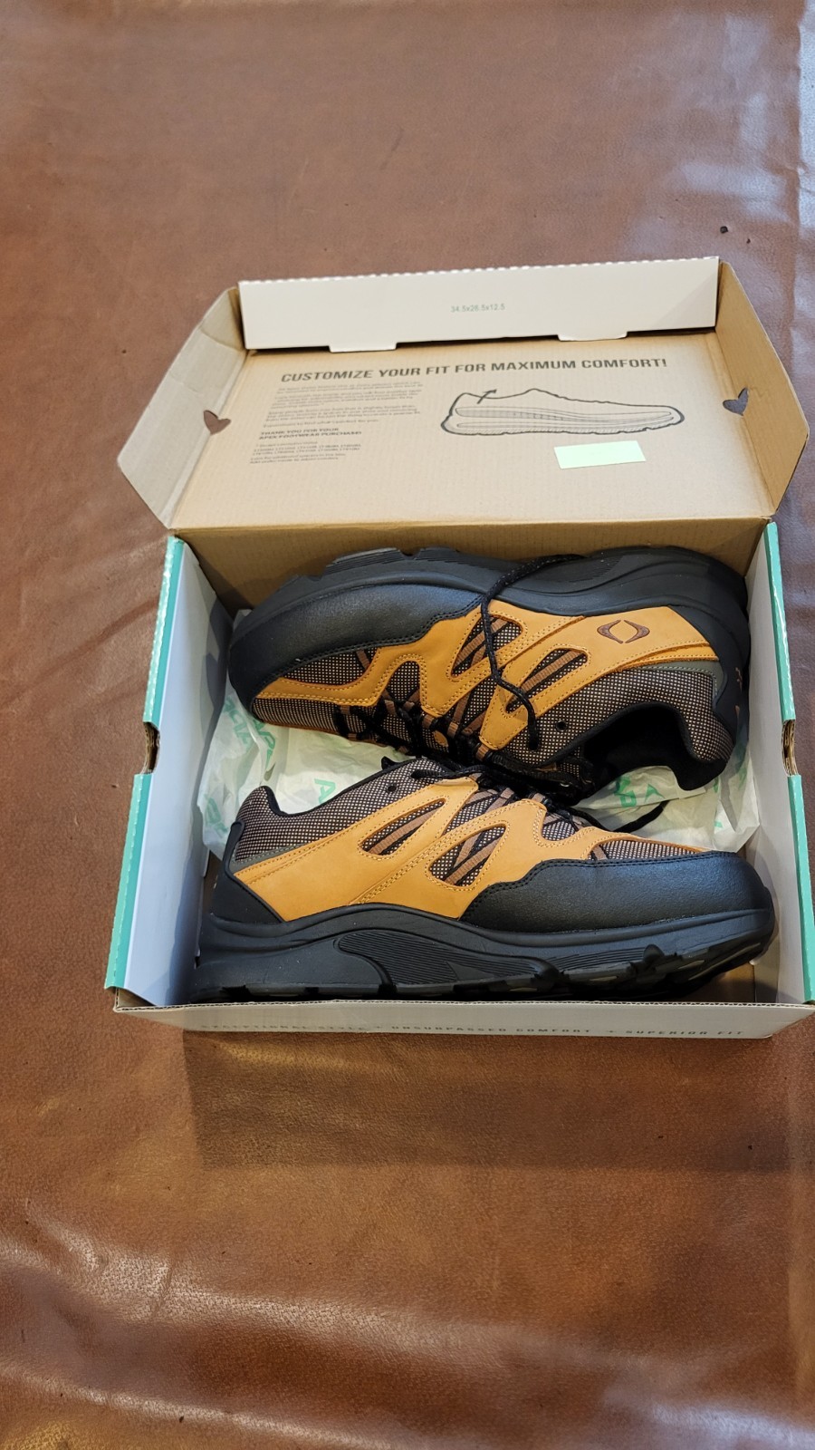 Brown Leather Trail Hikers Shoes Apex Aetrex V751 Men size 11 X-WIDE New IN BOX!