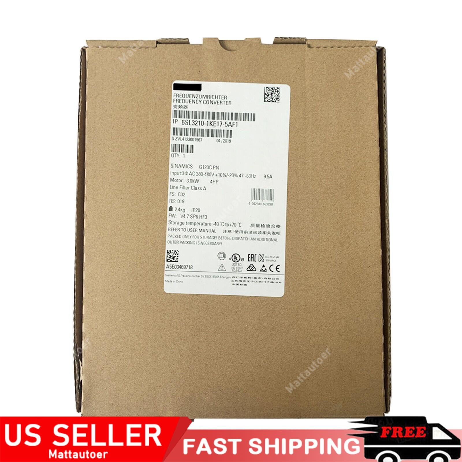 New Siemens 6SL3210-1KE17-5AF1 6SL3 210-1KE17-5AF1 G120C RATED POWER 3,0KW