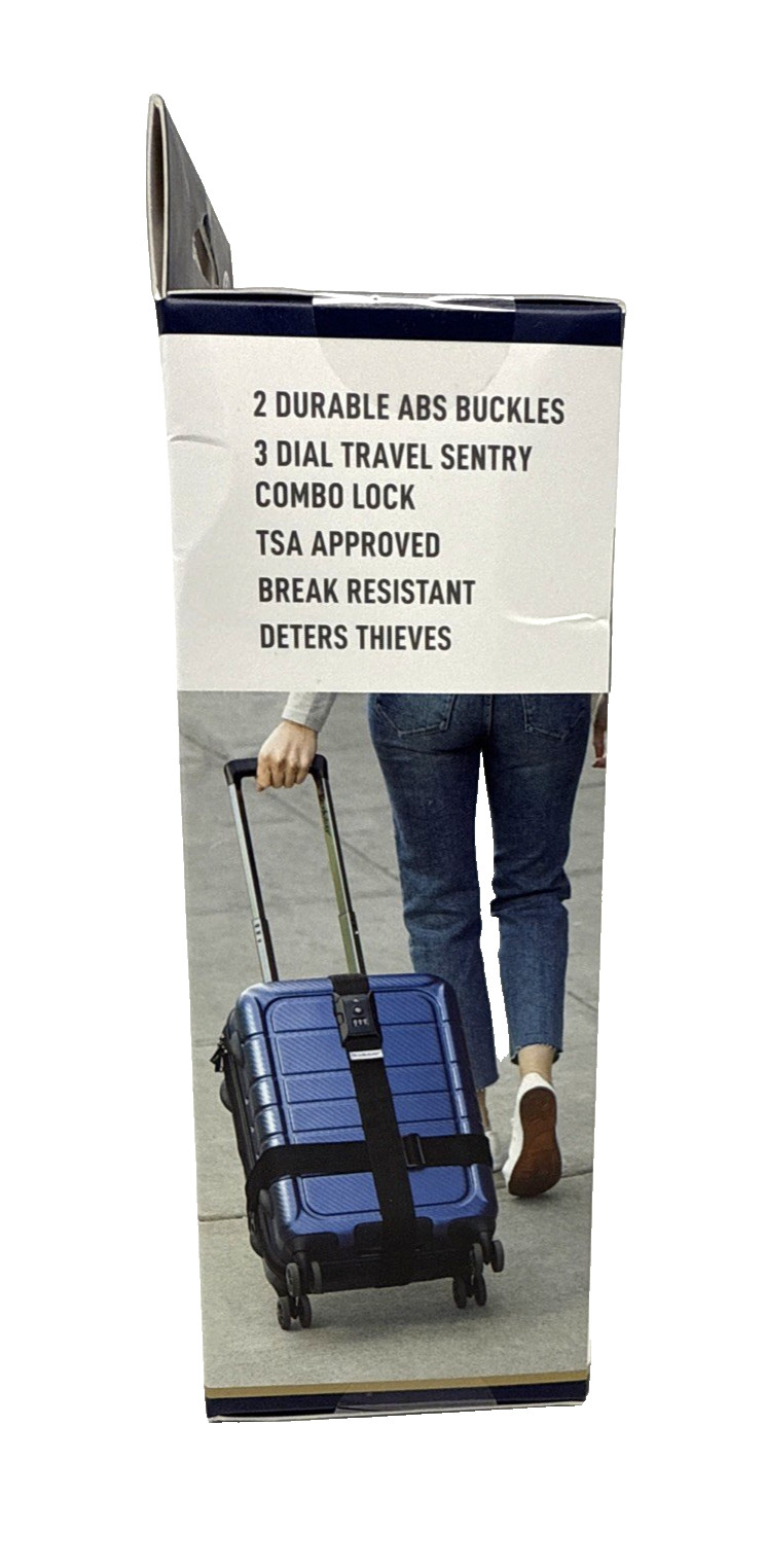 Brookstone TSA Approved Luggage Straps Combo Lock Adjustable Cross Strap Black