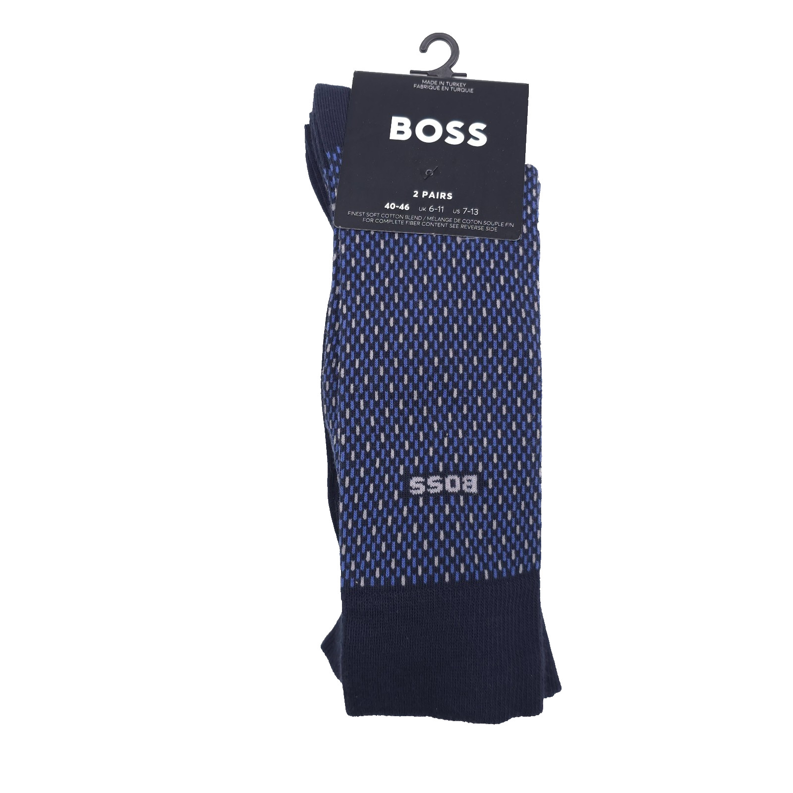 Hugo Boss Mens Dress Socks 2-Pair Finest Soft Cotton Blue Crew One Size (7-13)
