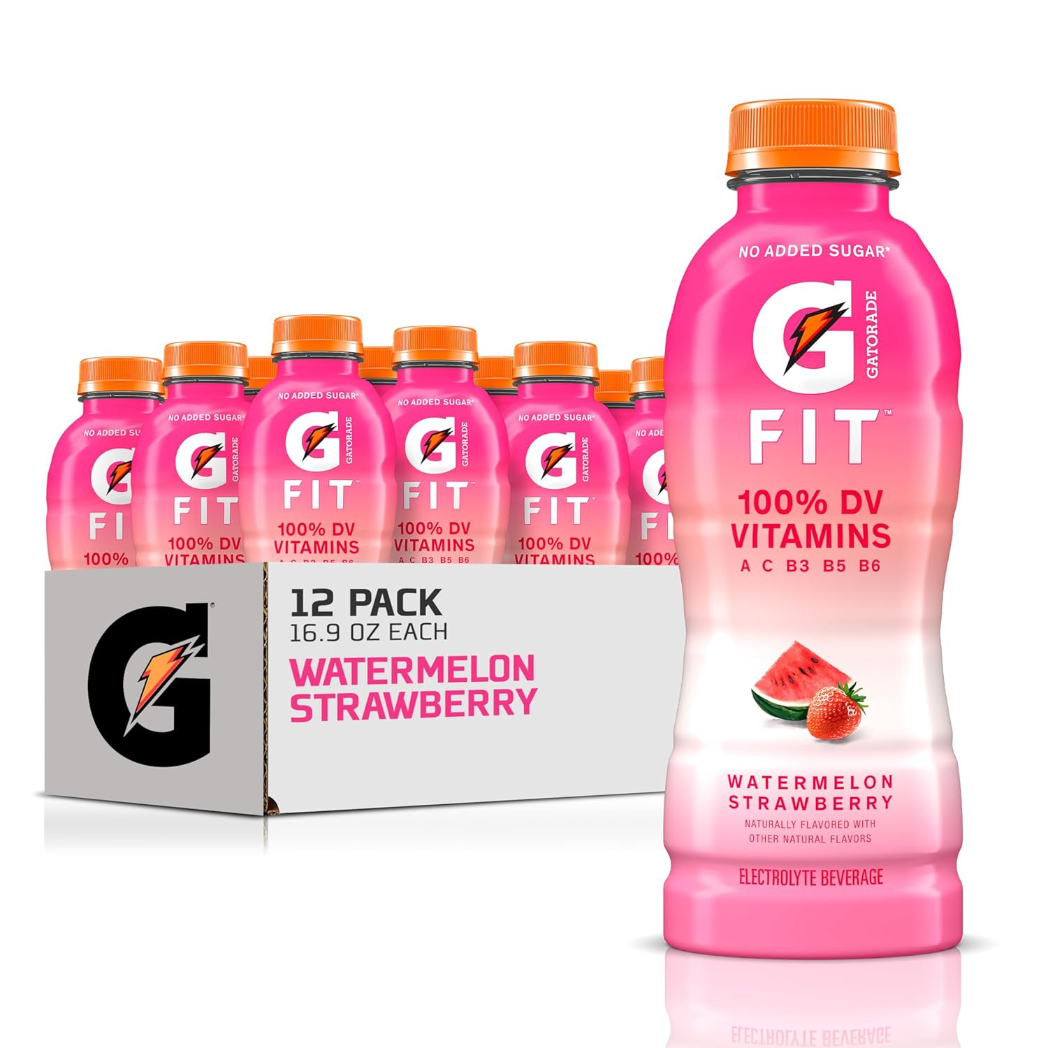 Gatorade Fit Electrolyte Beverage, Watermelon Strawberry, 12 Pack 16.9oz Bottles