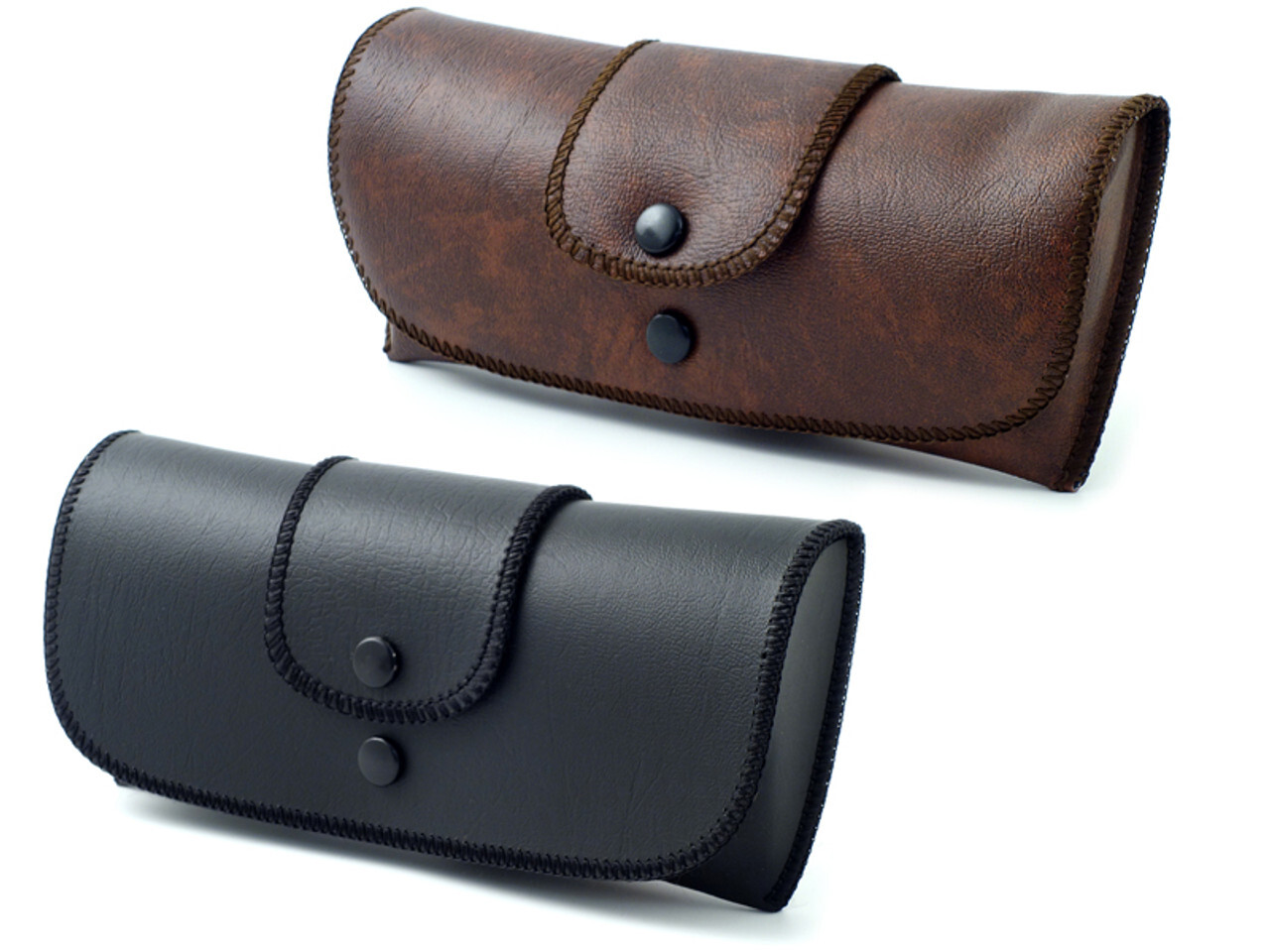 Double Snap Belt Loop Eyeglass Case 2 PACK 1 Black&1 Brown PU Leather&Felt Lined