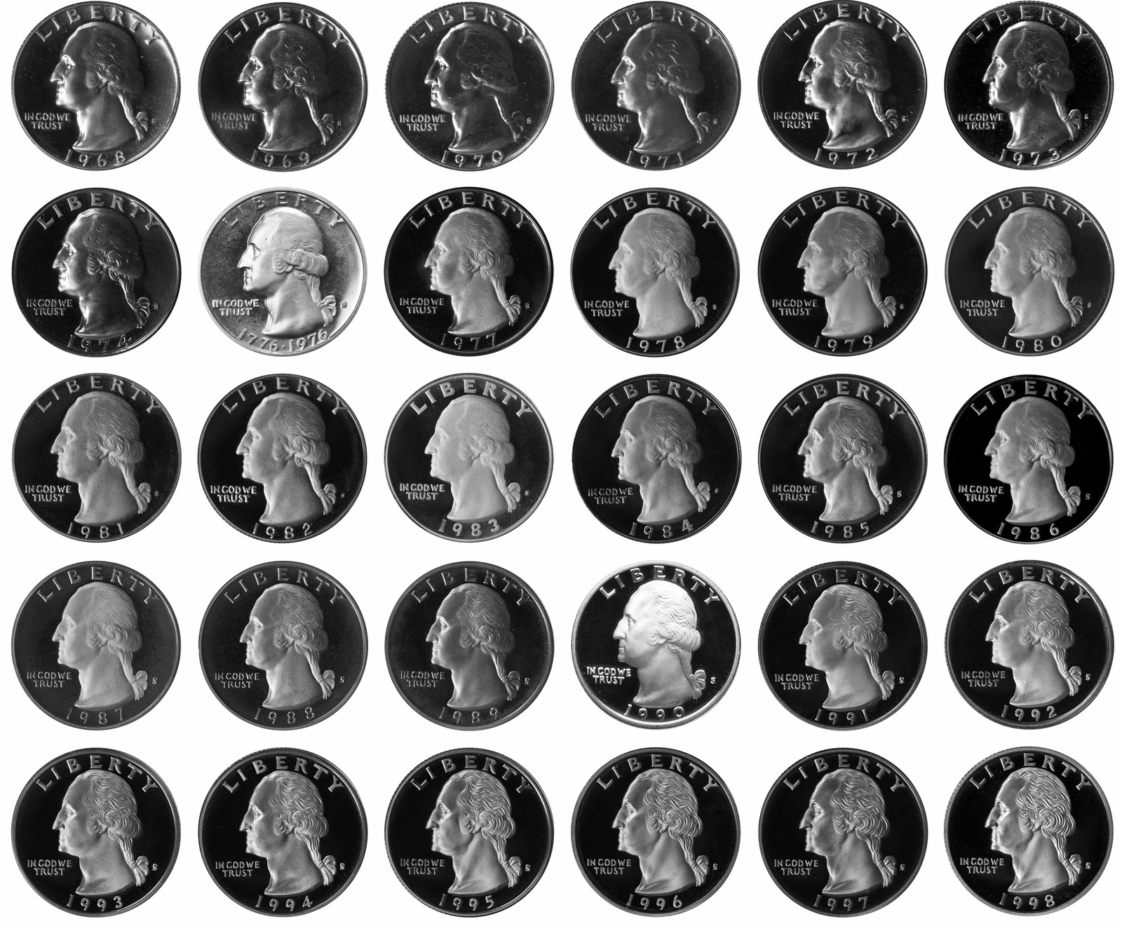 1968-1998 S Washington Quarter Gem Deep - Cameo Proof Coin Run 30 Coin lot