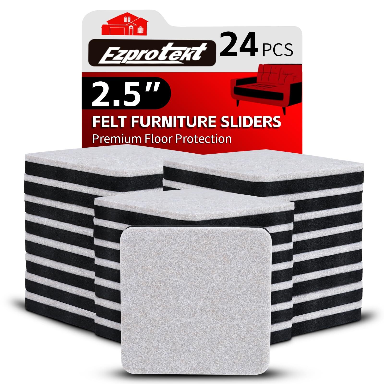 24 PCS 2.5" Square Felt Furniture Movers Sliders for Hardwood Floors Reusable...