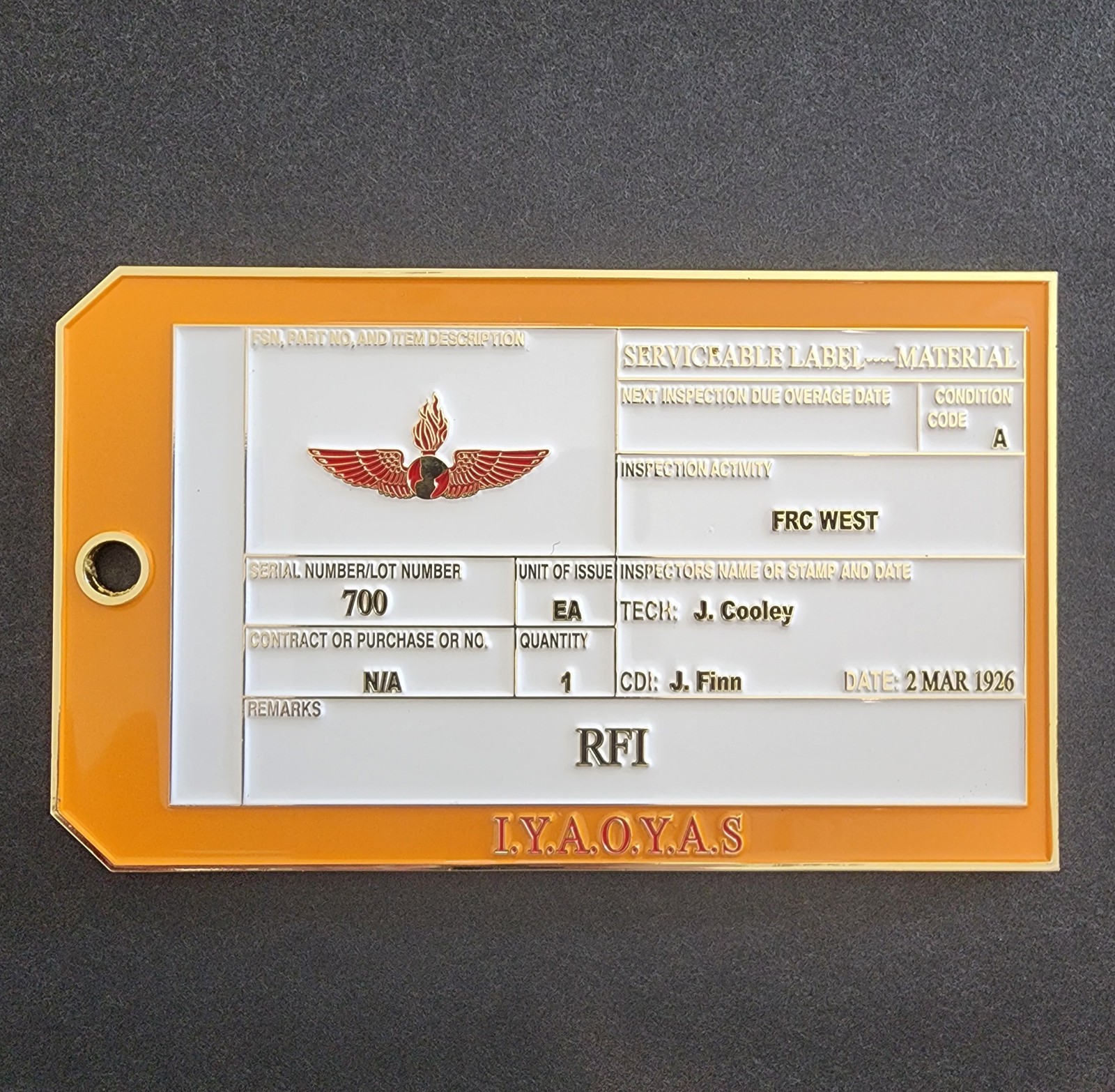 FRC West Lemoore RFI Tag Challenge Coin IYAOYAS