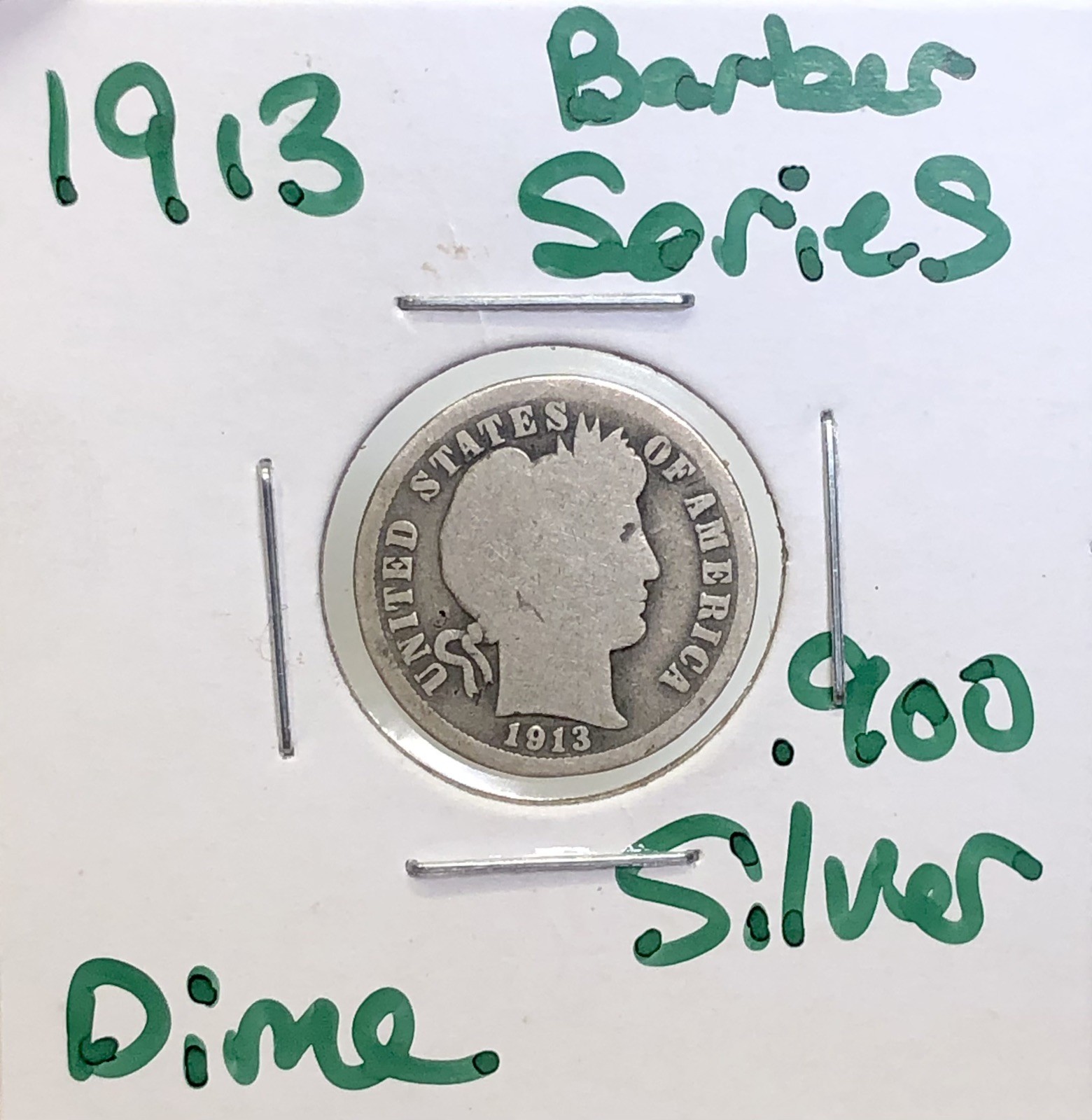 1913 Barber Dime 10c Liberty Head .900 Silver US Coin 26B