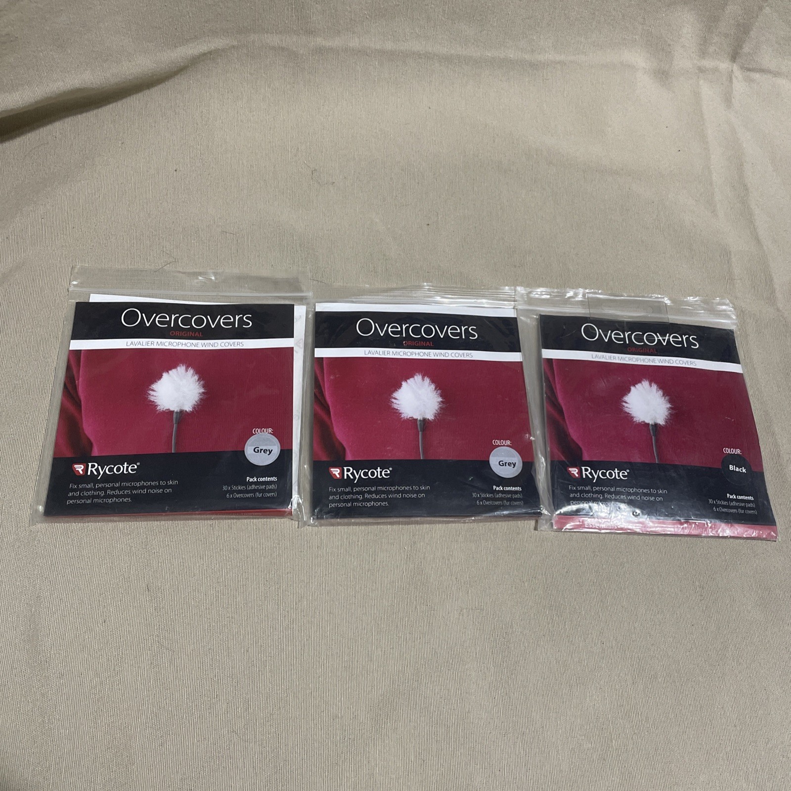 Rycote Overcovers - Black, (2) Grey  (30 Pack with Stickies)