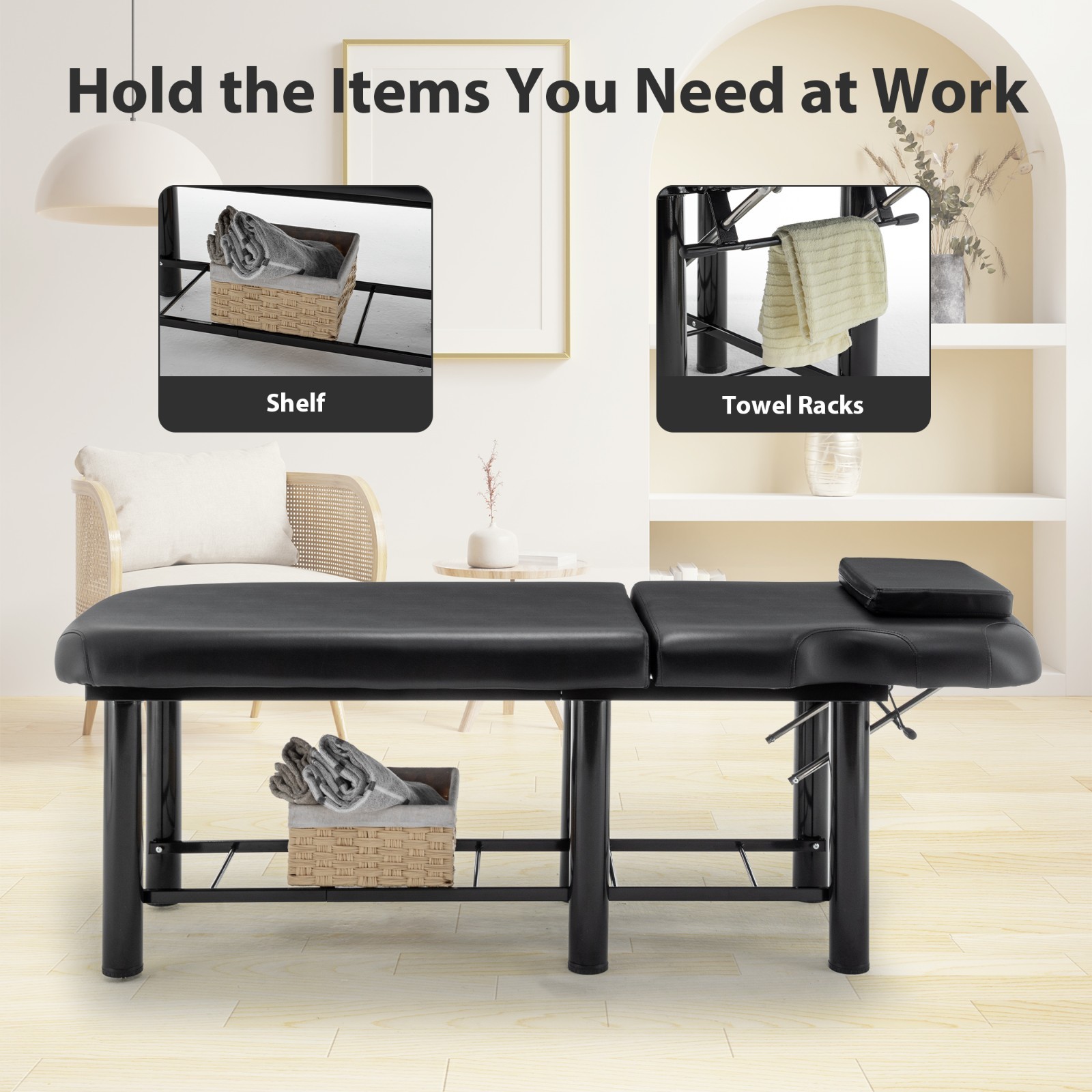 Professional Massage Table with Memory Foam, Adjustable Backrest & Headrest