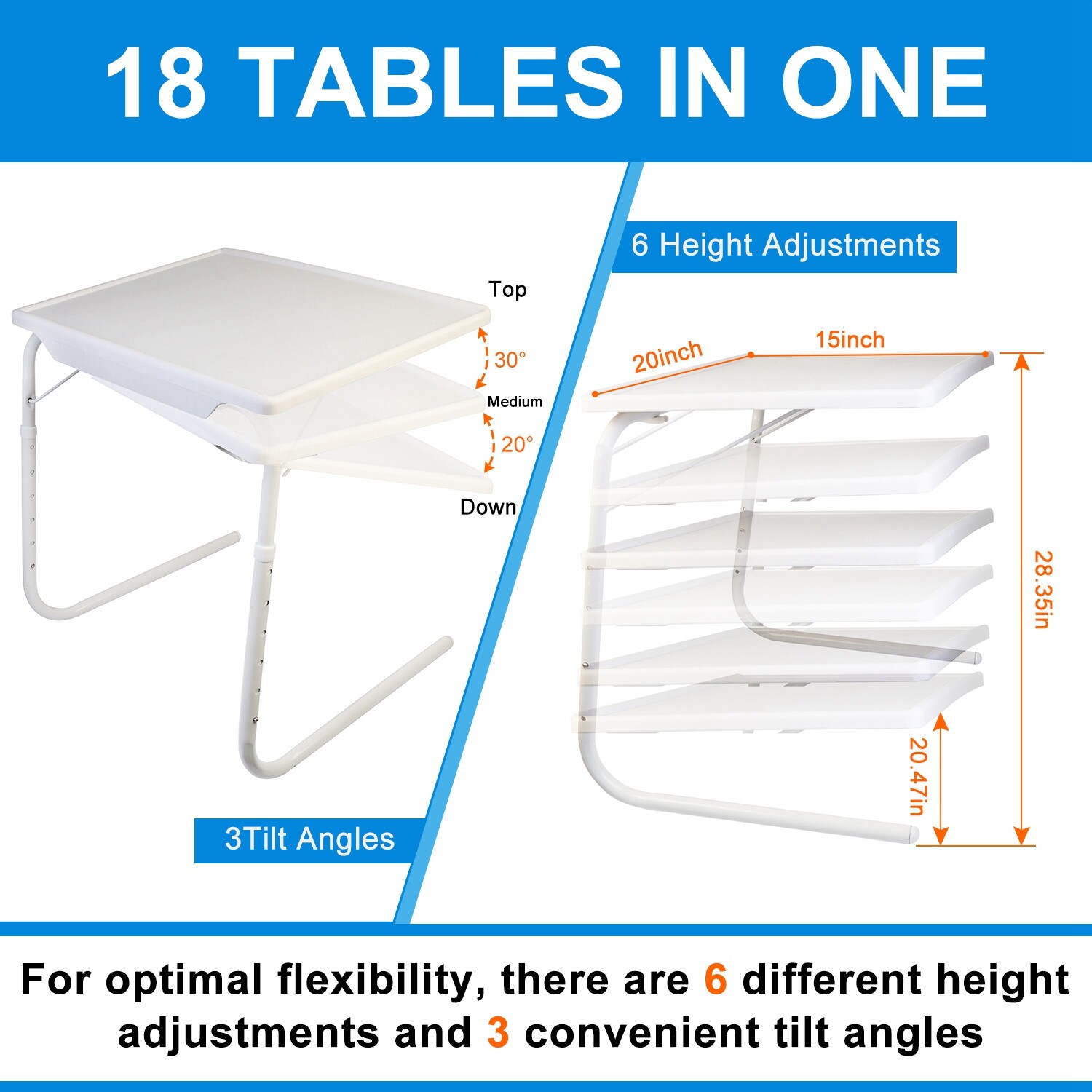 Adjustable Portable Folding Table Desk Smart TV Tray Laptop PC Dinner Bed Mate