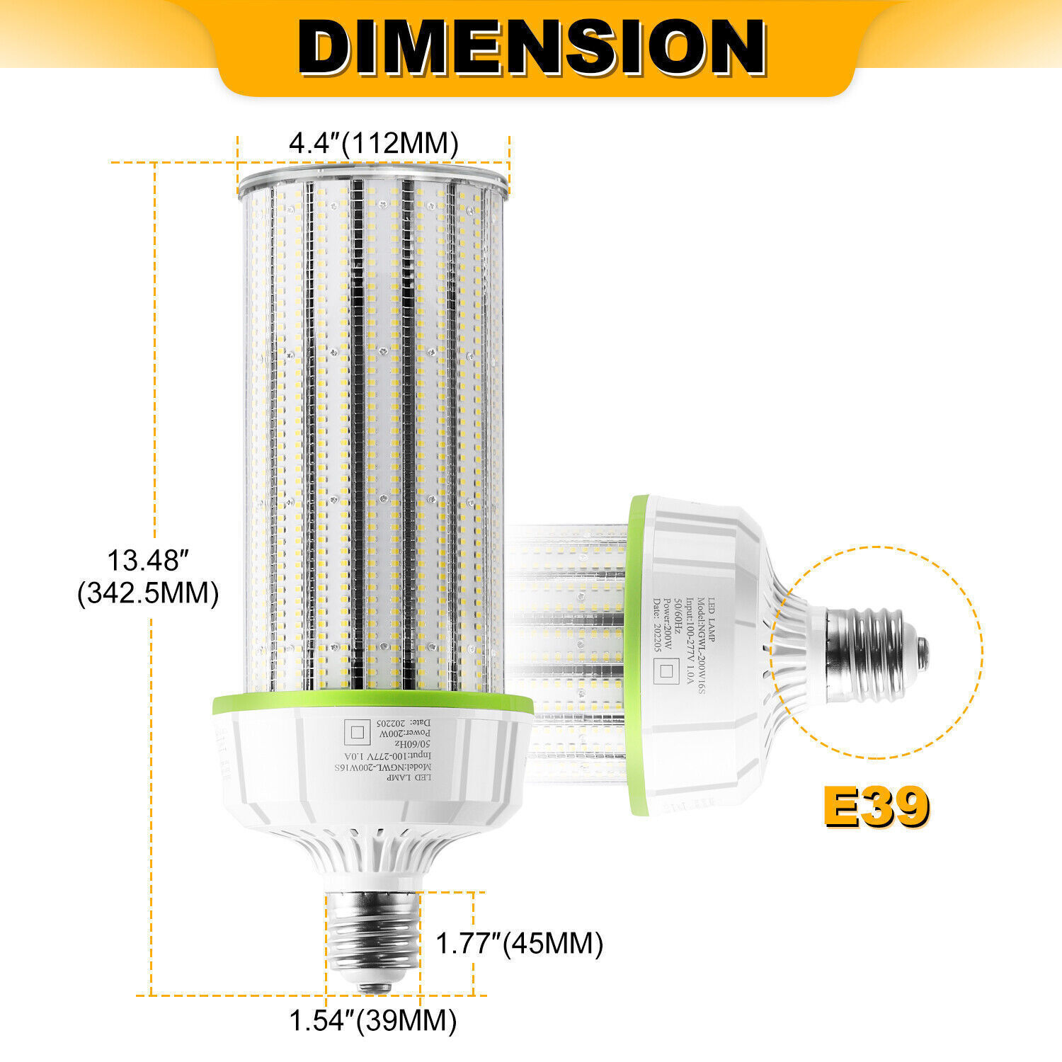 6Pcs 200W LED Corn Light Bulb E39 Mogul Base Replace 1000W MH HPS Warehouse Lamp
