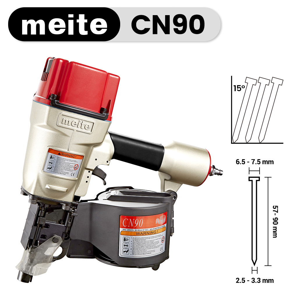 meite CN90 Penumatic Coil Siding Nailer 15 Degree 2-1/4" to 3-1/2" Coil Nail Gun