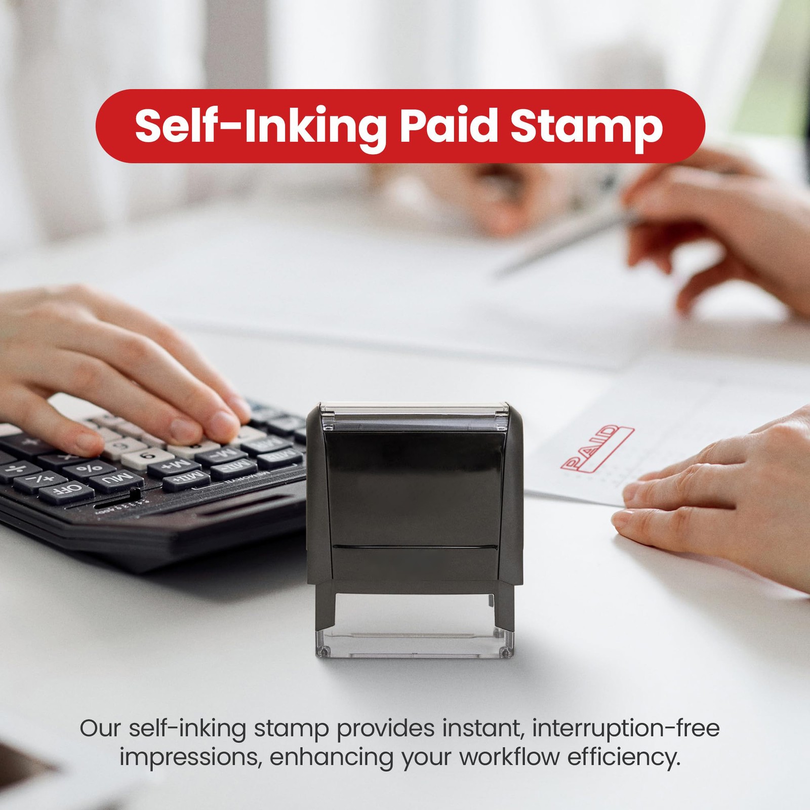 Accounting Paid Rubber Stamp, Self Inking Work Office Stamper, Black
