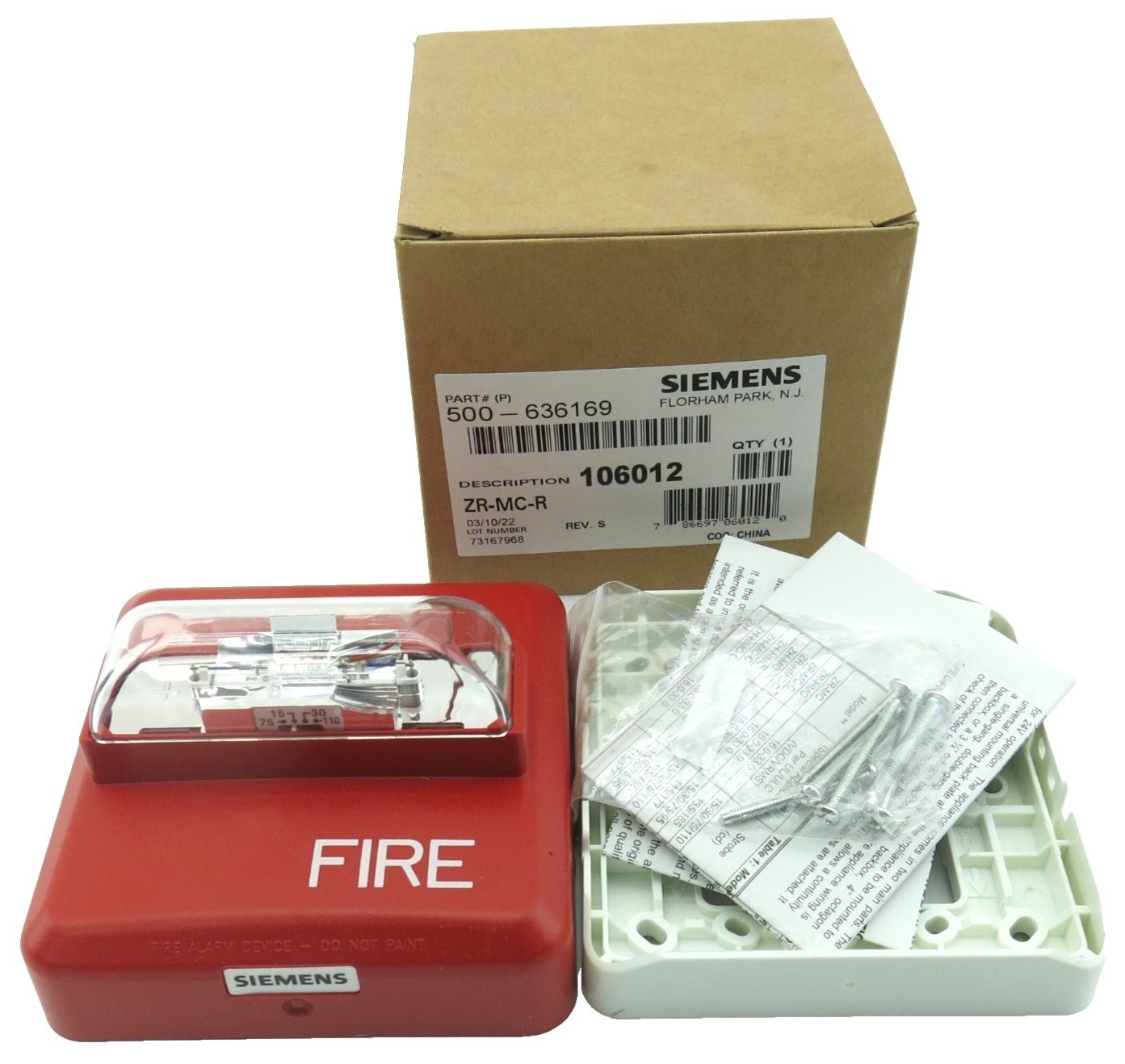 SIEMENS 500-636169 ZR-MC-R STROBE MULTI- CANDELA WALL RED BRAND NEW