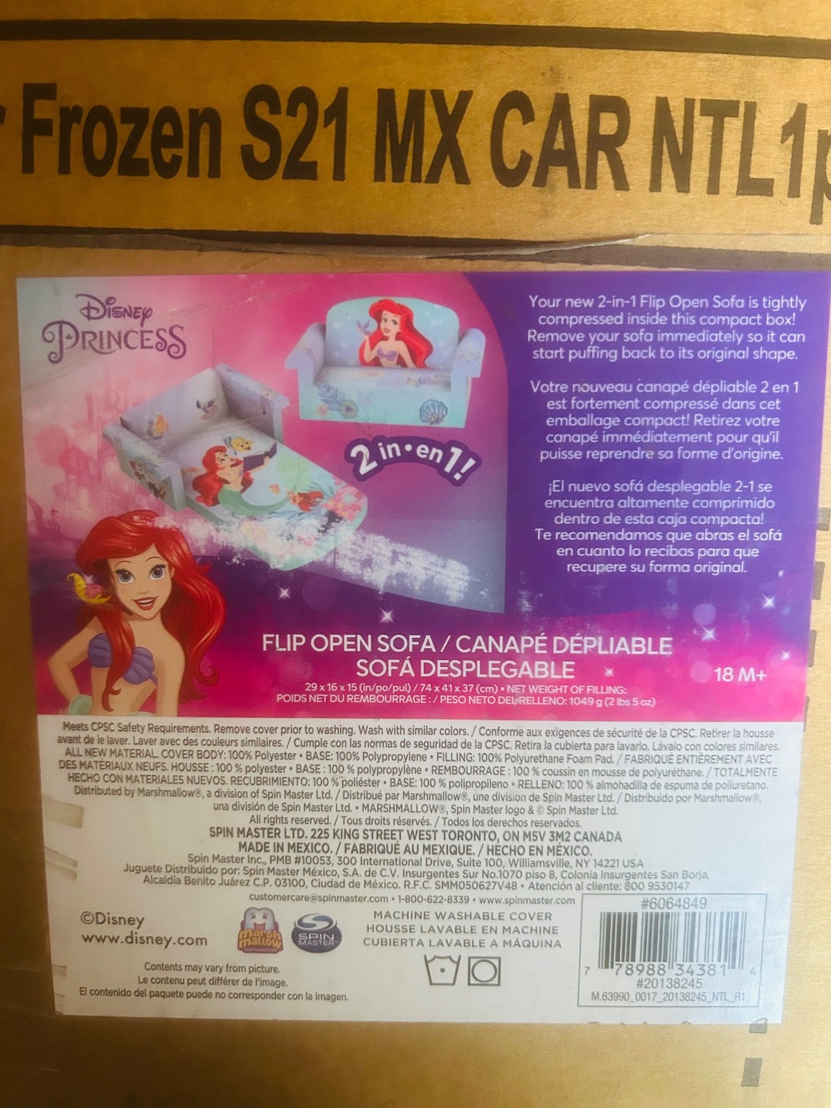Marshmallow Furniture Kids 2-in-1 Flip Open Foam Sofa Bed, The Little Mermaid