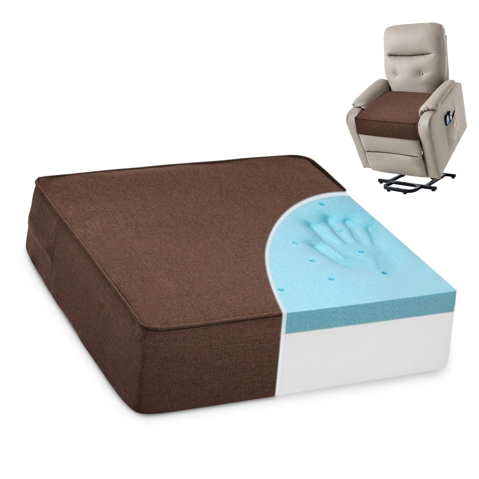Shinnwa Gel Memory Foam Recliner Cushion for Elderly, 20 × 20 × 5in, Caramel
