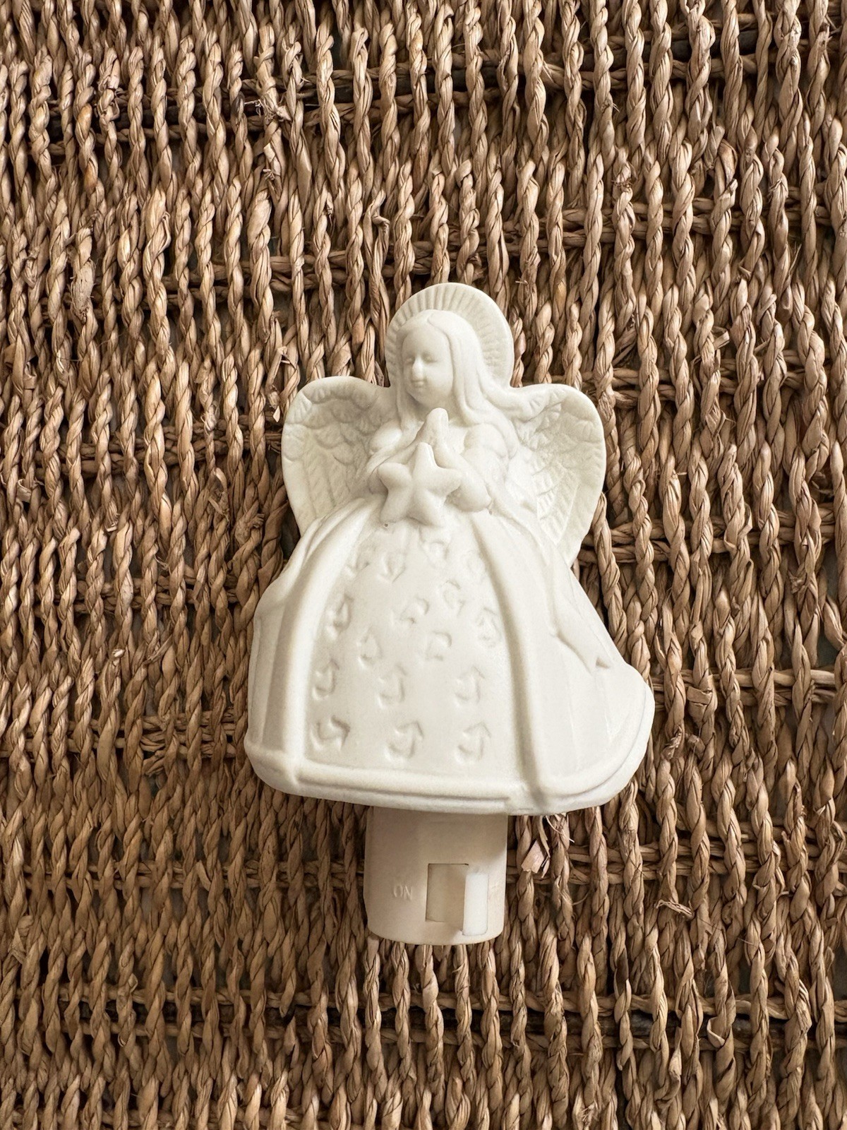 Guardian Angel Ceramic Porcelain Plug In Night Light White