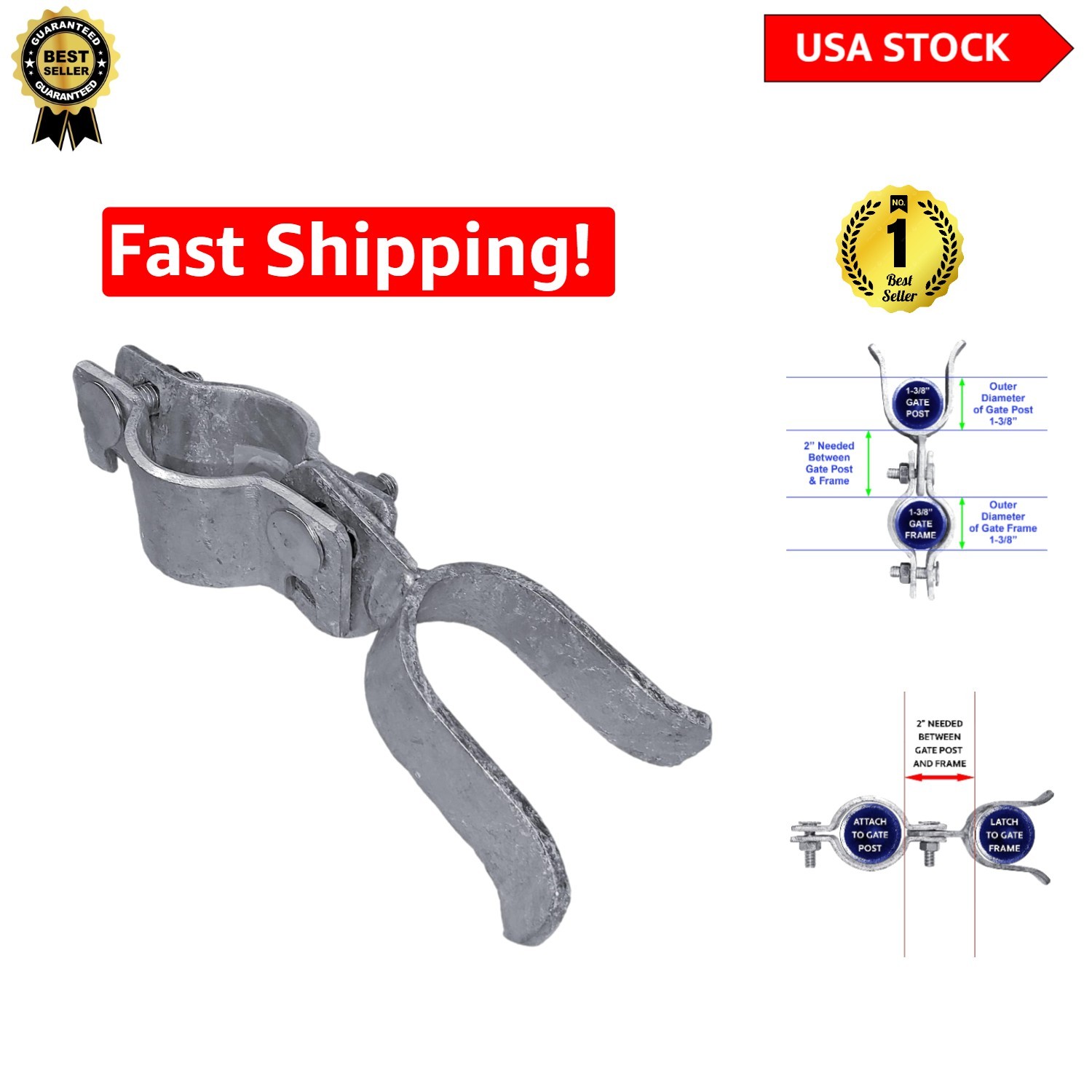 Heavy-Duty 1-3/8" Chain Link Fence Gate Latch with Padlock Opening - Galvanized
