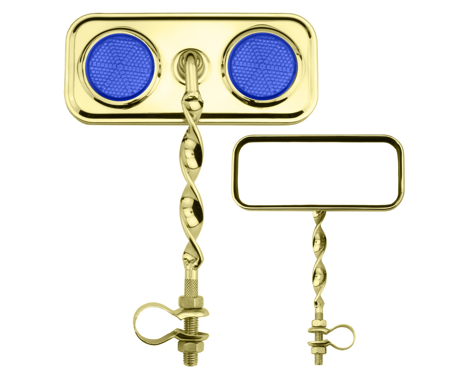 Bike Rectangle Flat Twisted Mirror Gold Blue Reflectors.